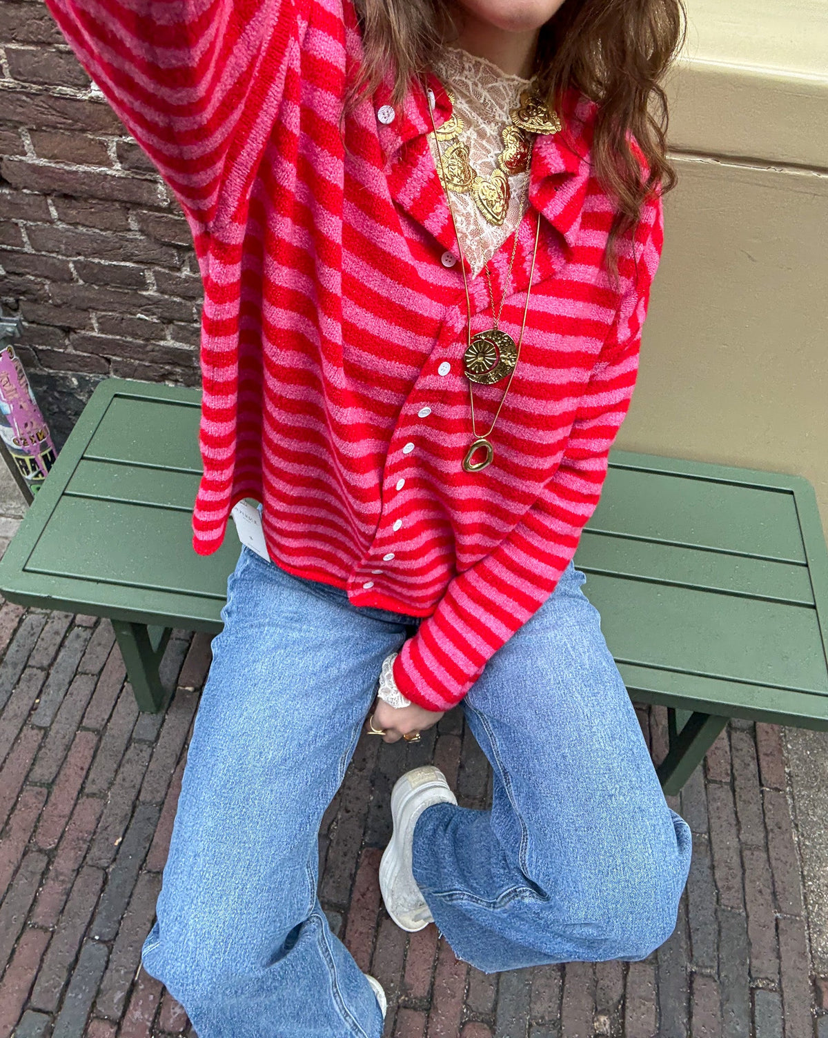 Serena Vest Gestreept | Red Pink