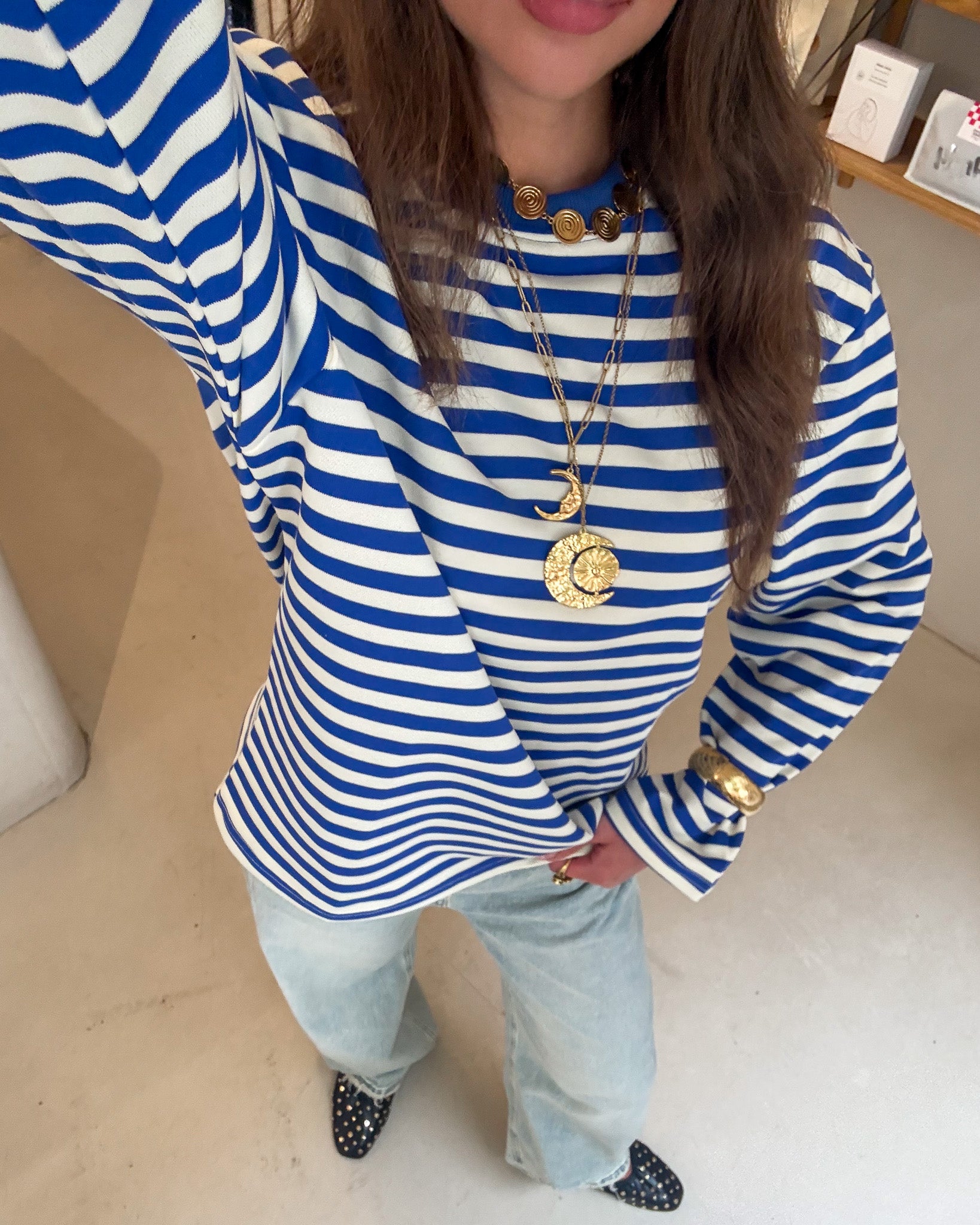 Stripes on Stripes Long Sleeve Cobalt Blue