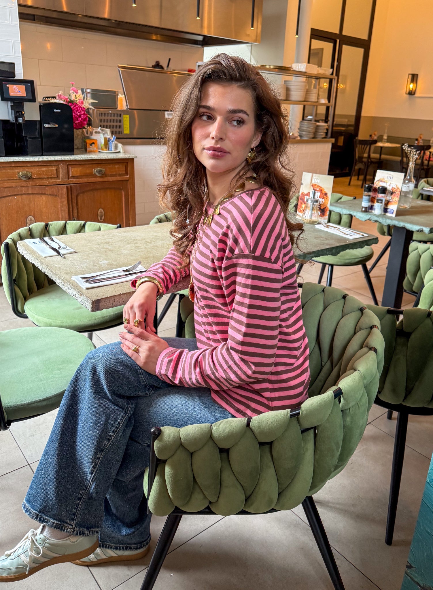 Tessa Striped Top Brown Pink