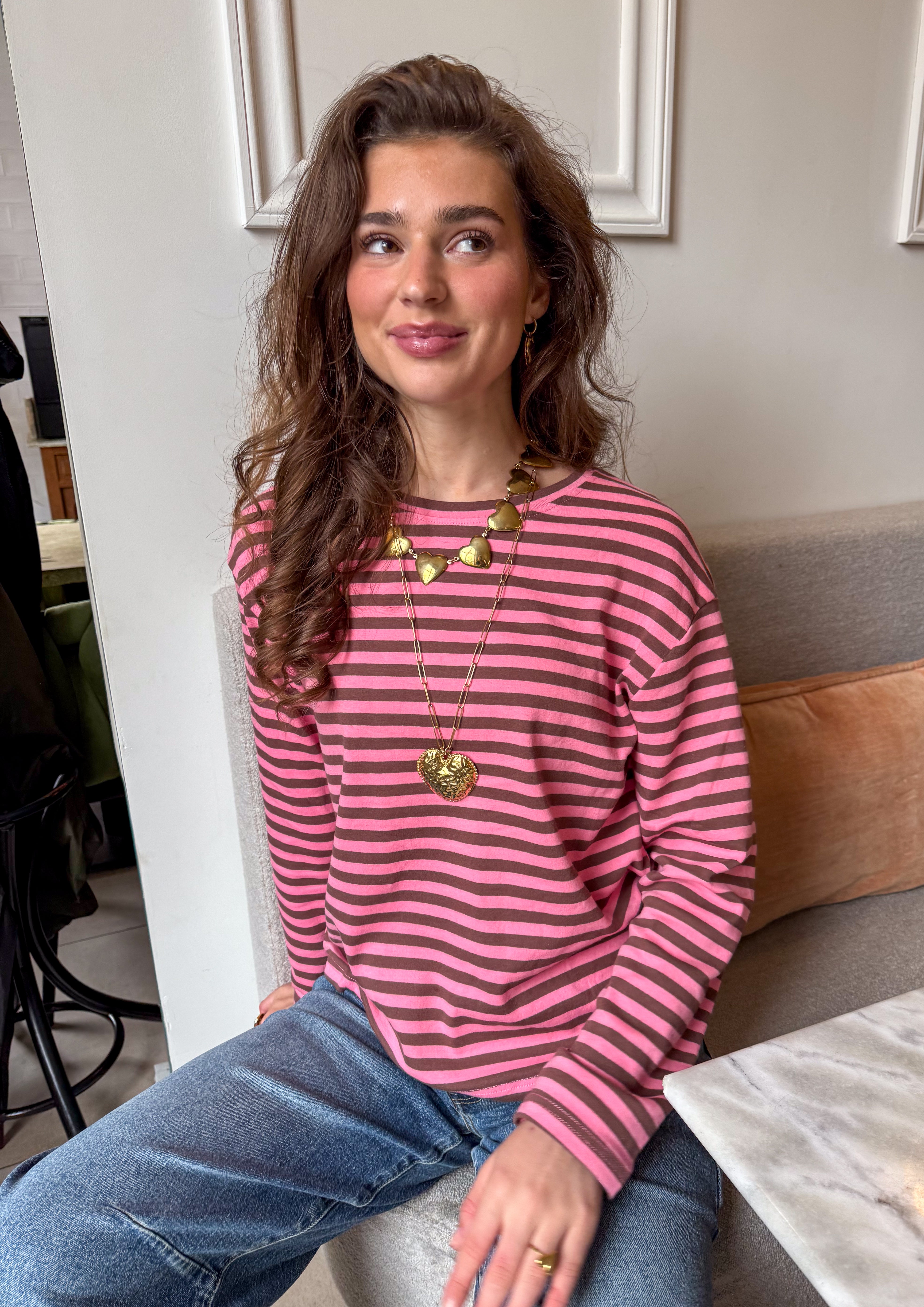 Tessa Striped Top Brown Pink