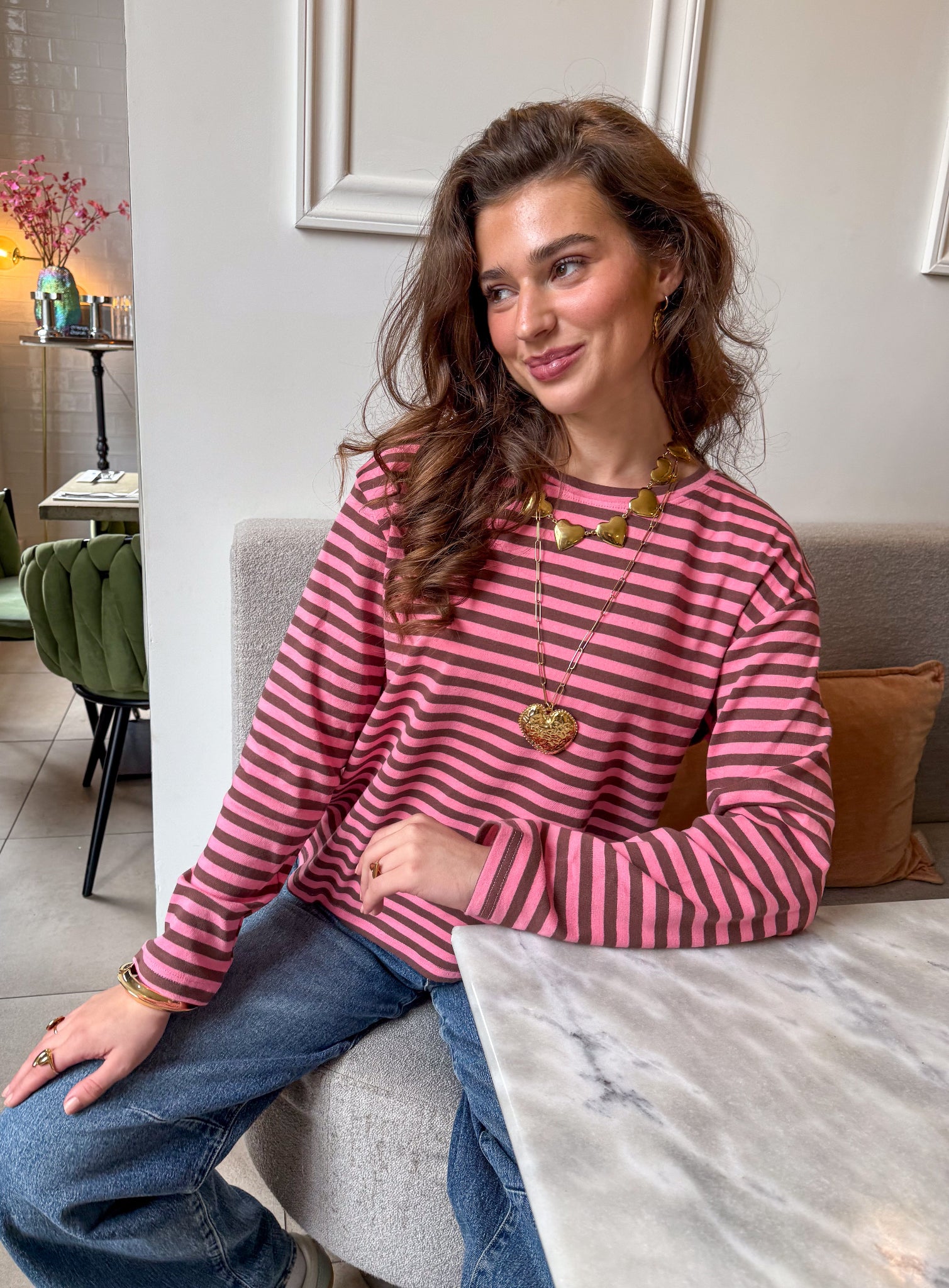 Tessa Striped Top Brown Pink