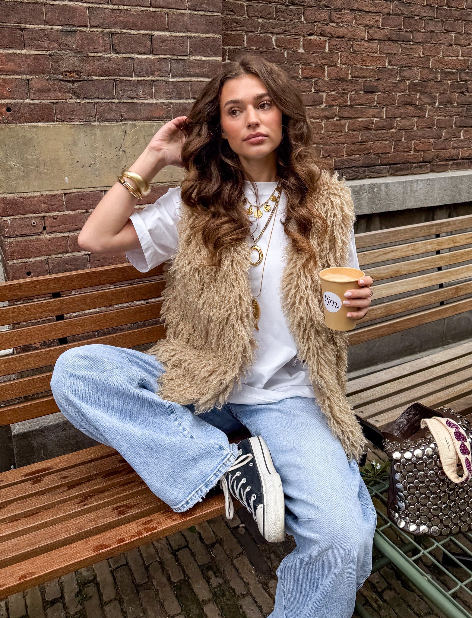 Toffee Fluffy Gilet Beige