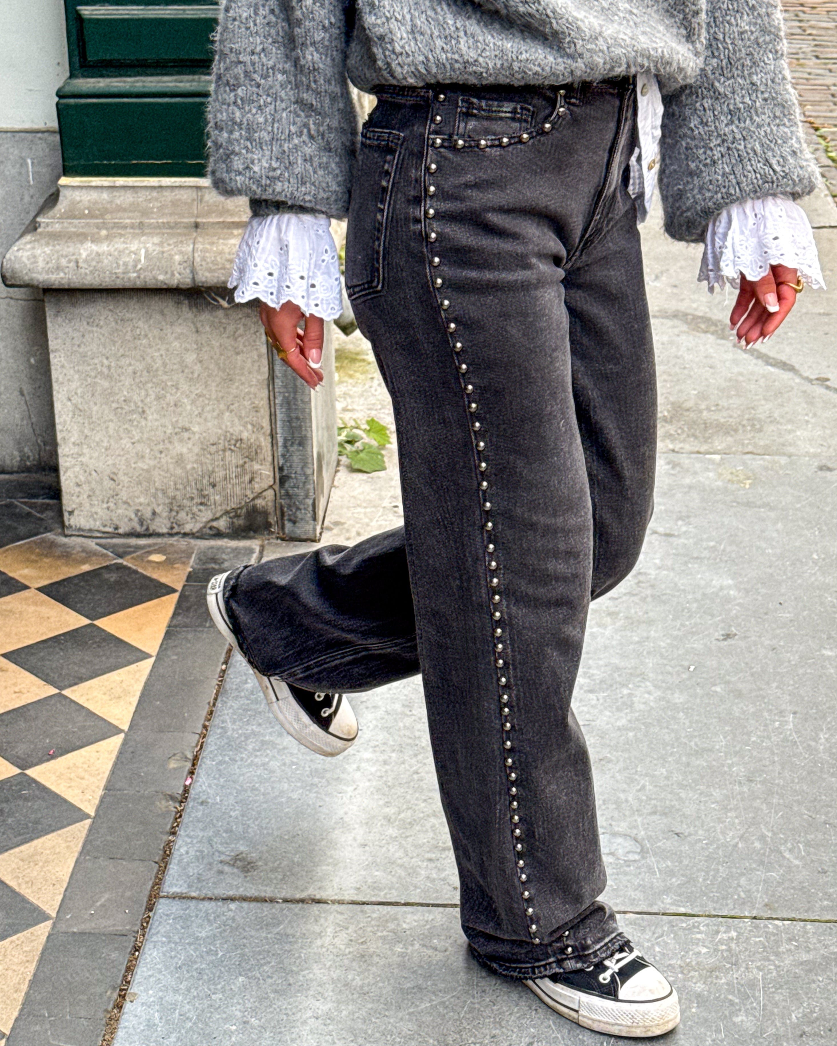 Wide Leg Jeans TALL Studs Dark Grey