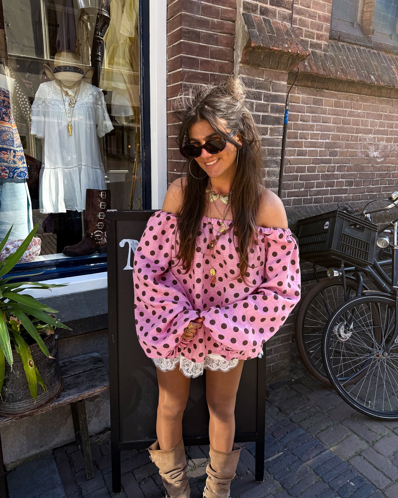 Amber Stippen Top Roze