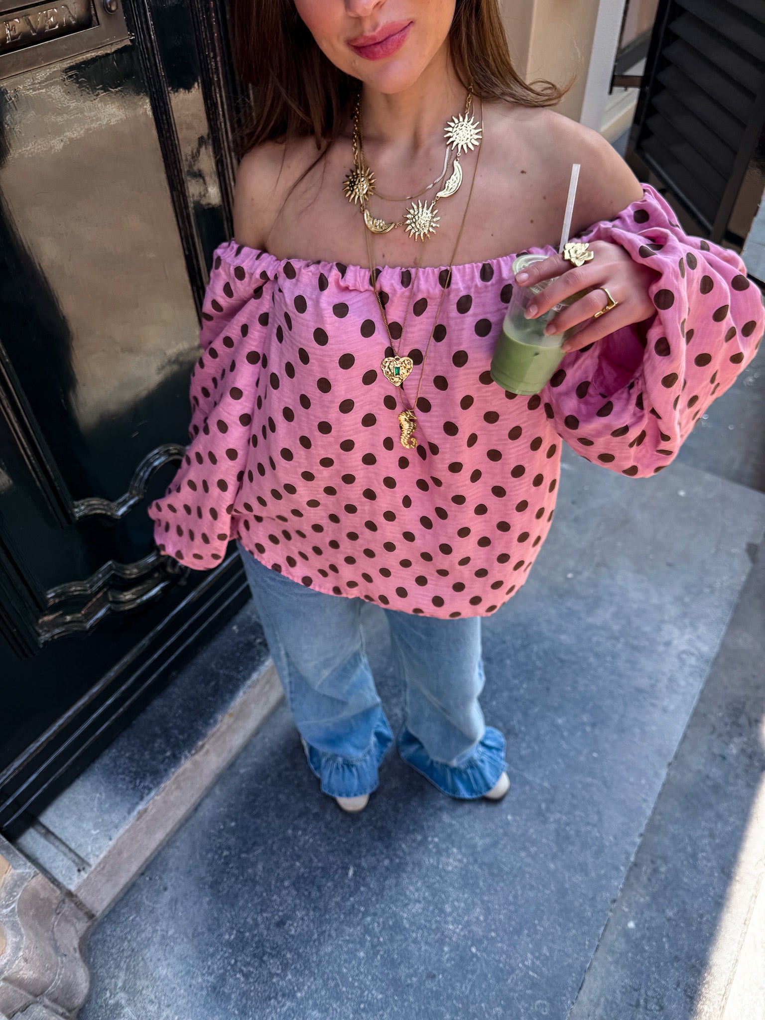Amber Stippen Top Roze