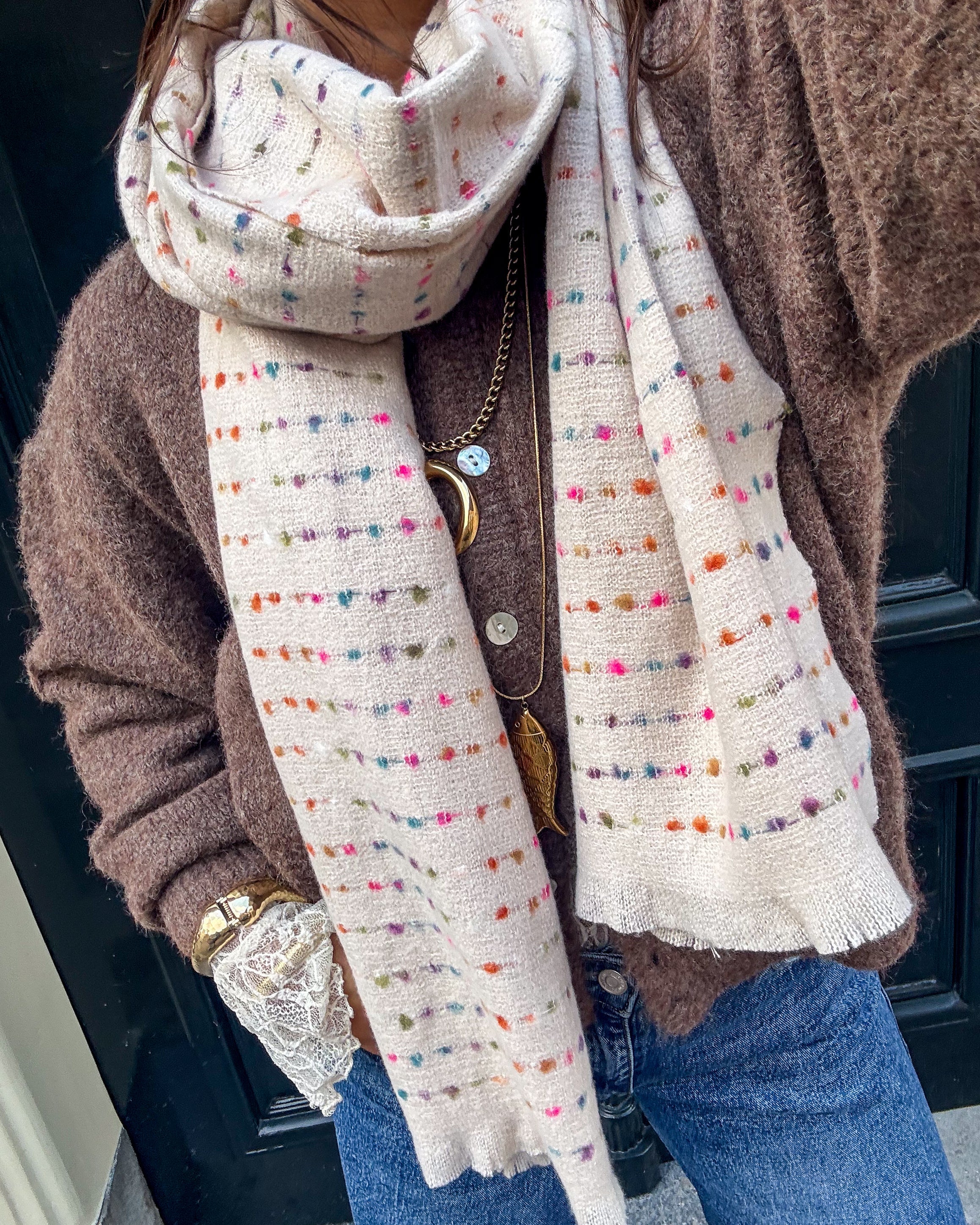 Disco Dots Scarf Beige