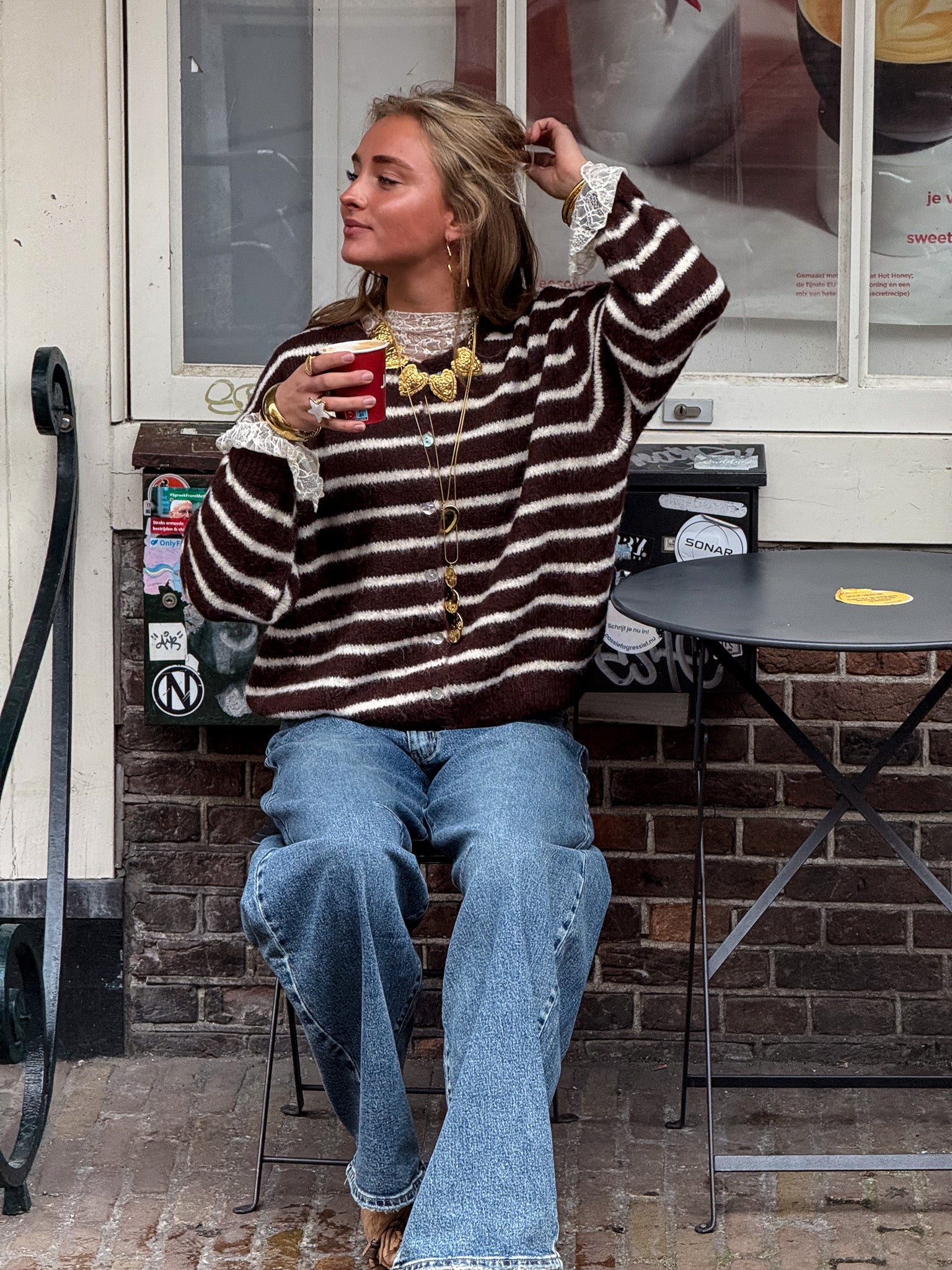 Aurora Vest Stripe Brown/White