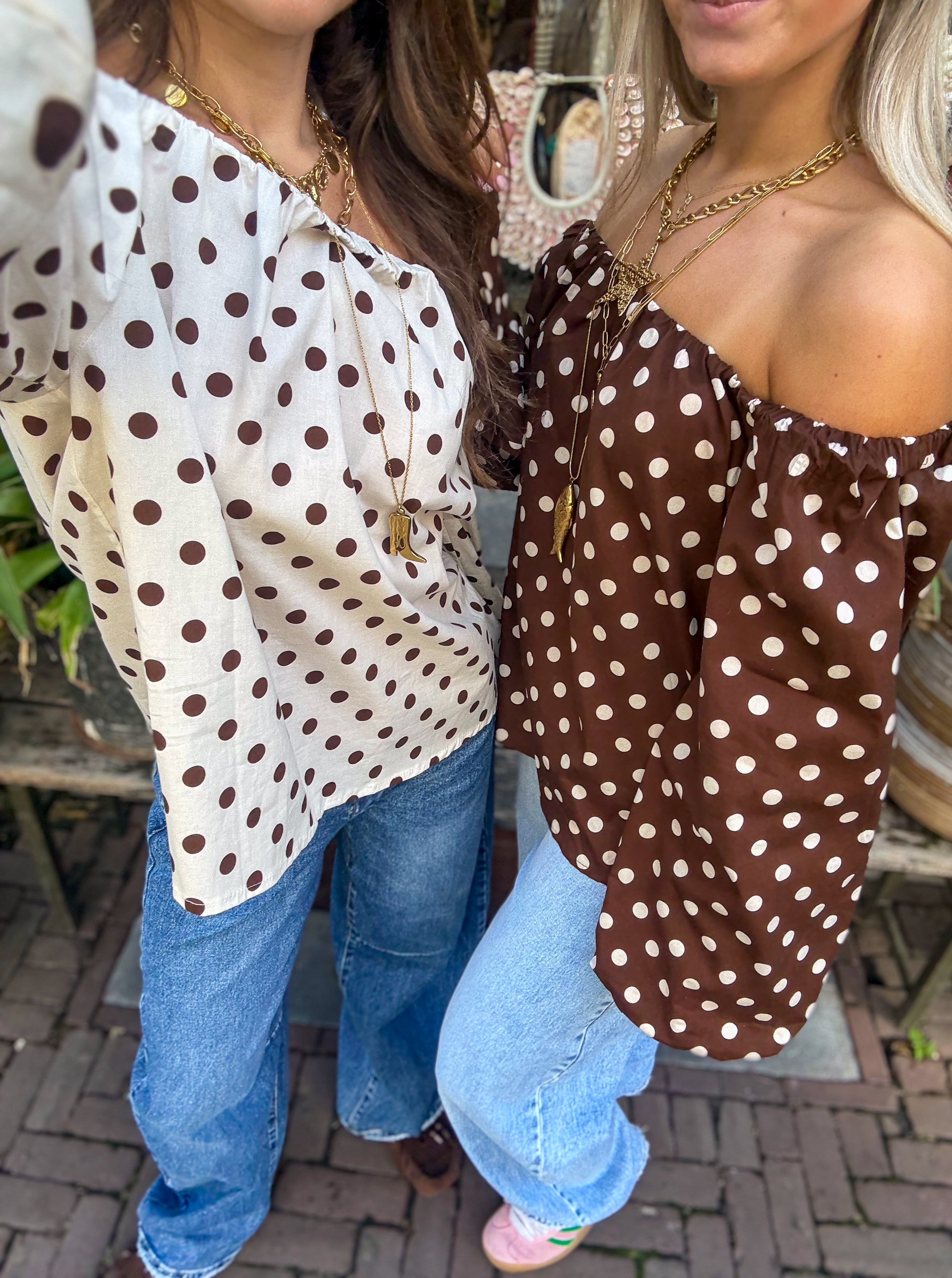 Benthe Off Shoulder Top Dots Brown