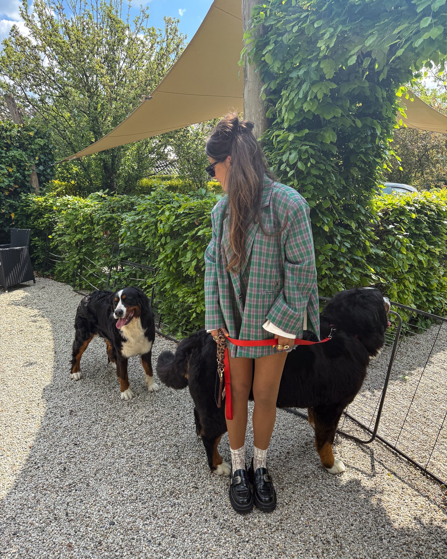 Saint Oversized Blazer Geruit Groen Roze