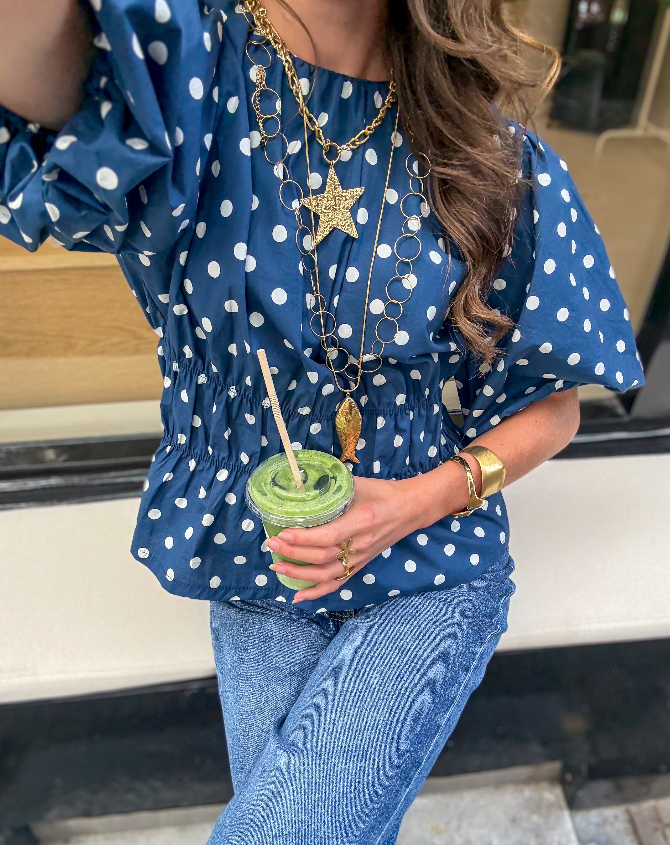 Blush Dots Top Blue