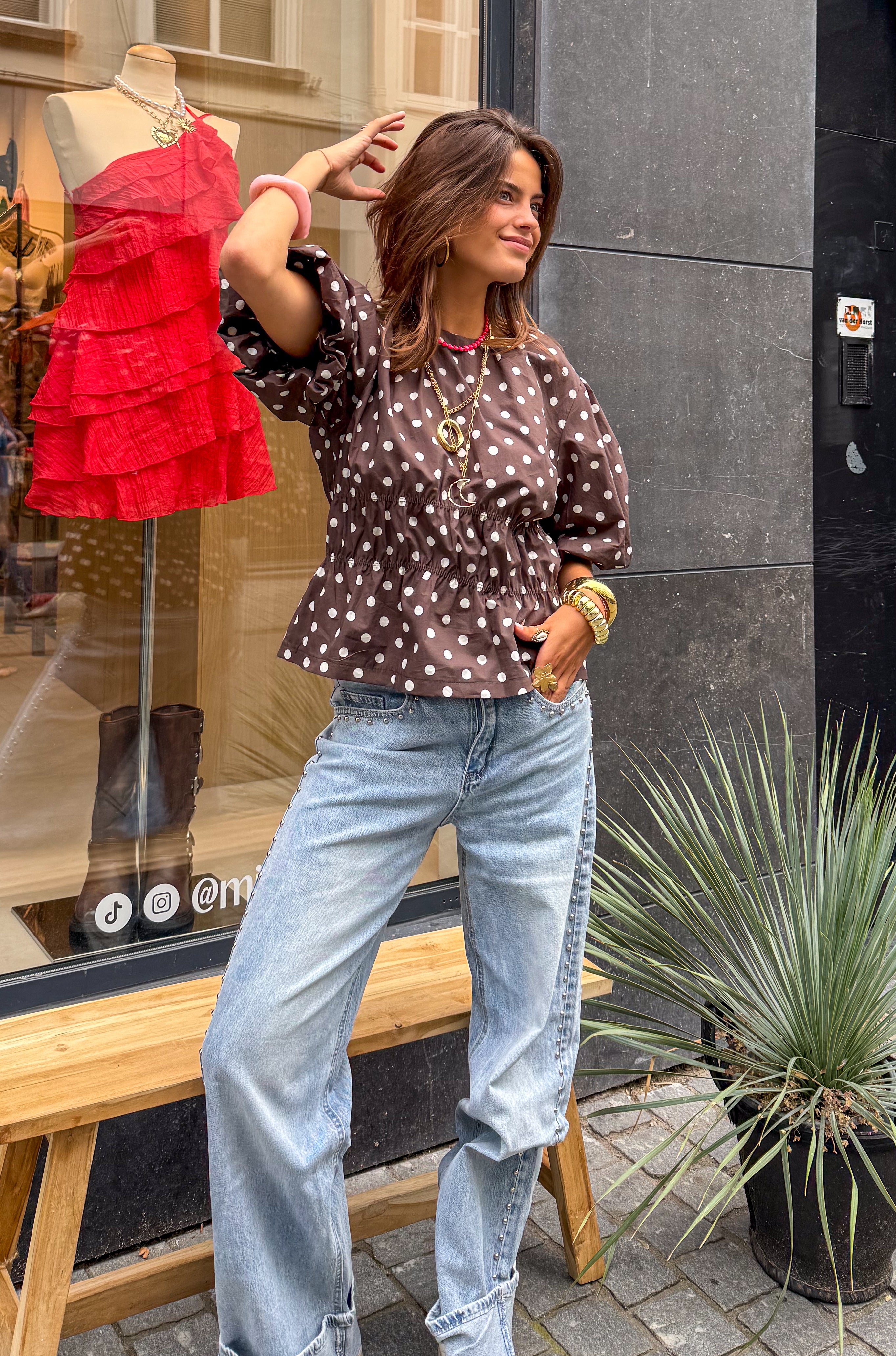 Blush Dots Top Brown