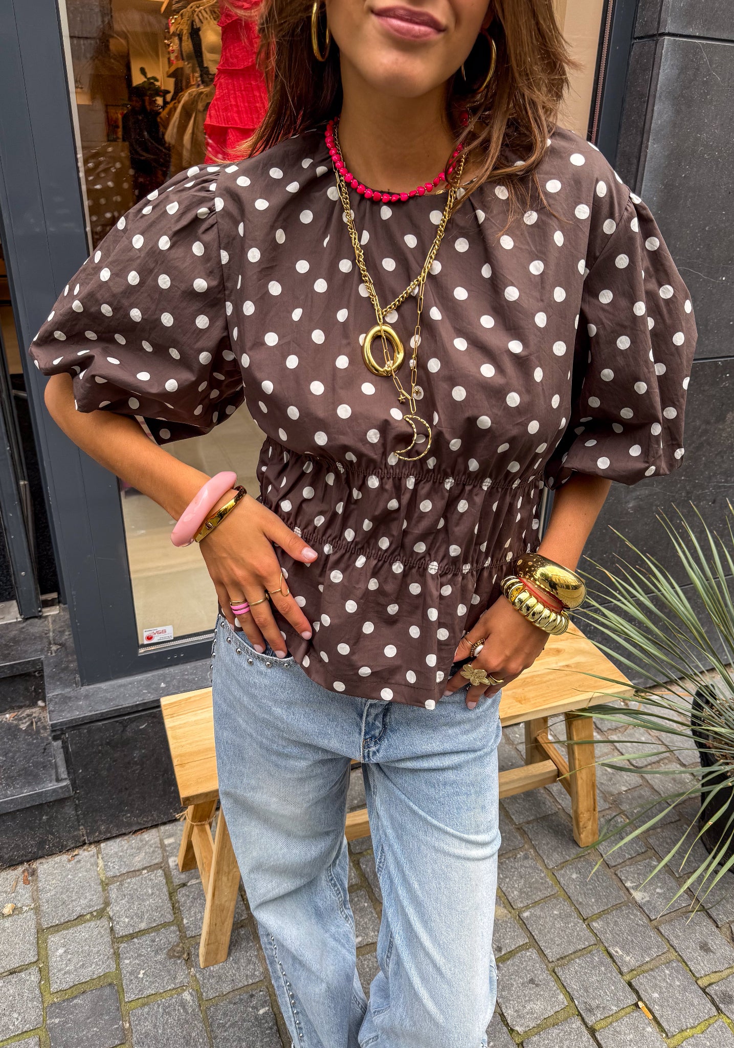 Haut à pois blush marron