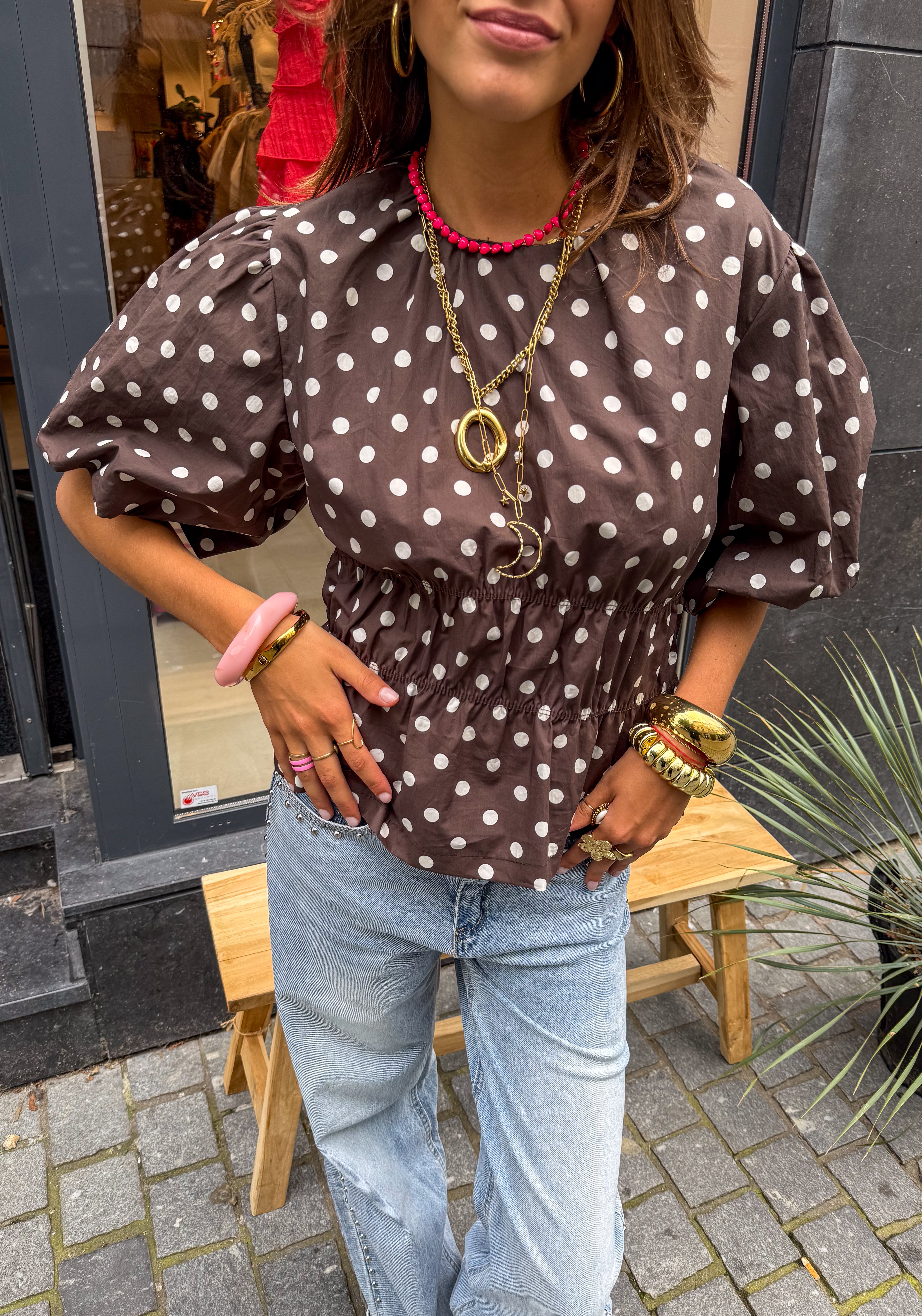 Blush Dots Top Brown