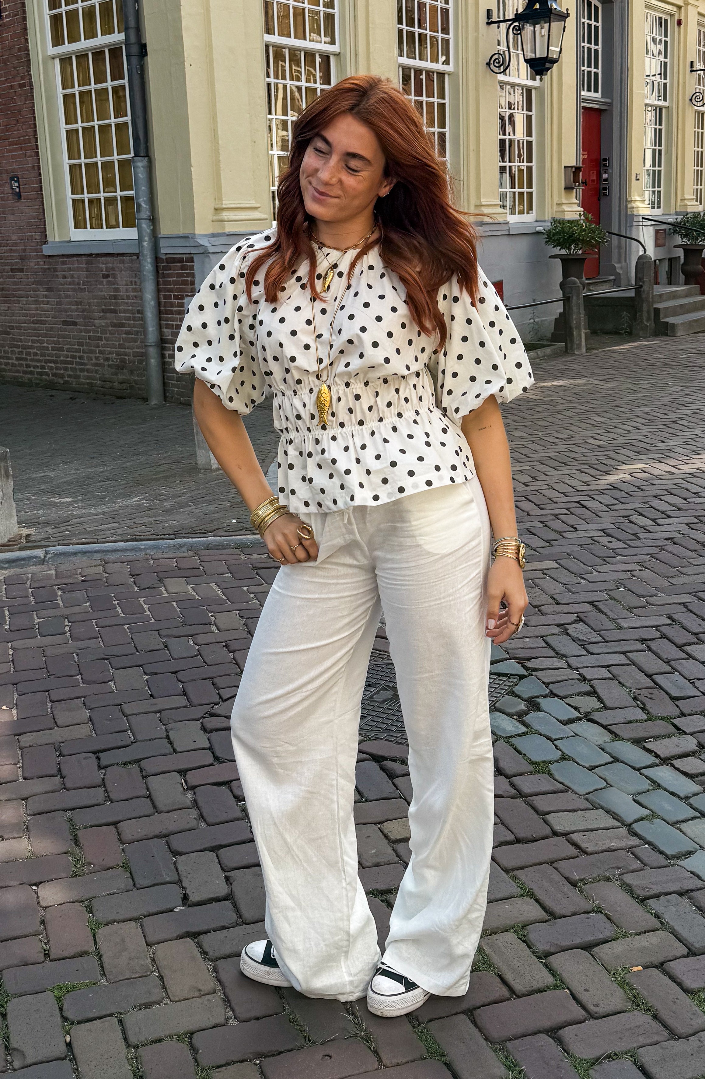 Blush Dots Top White