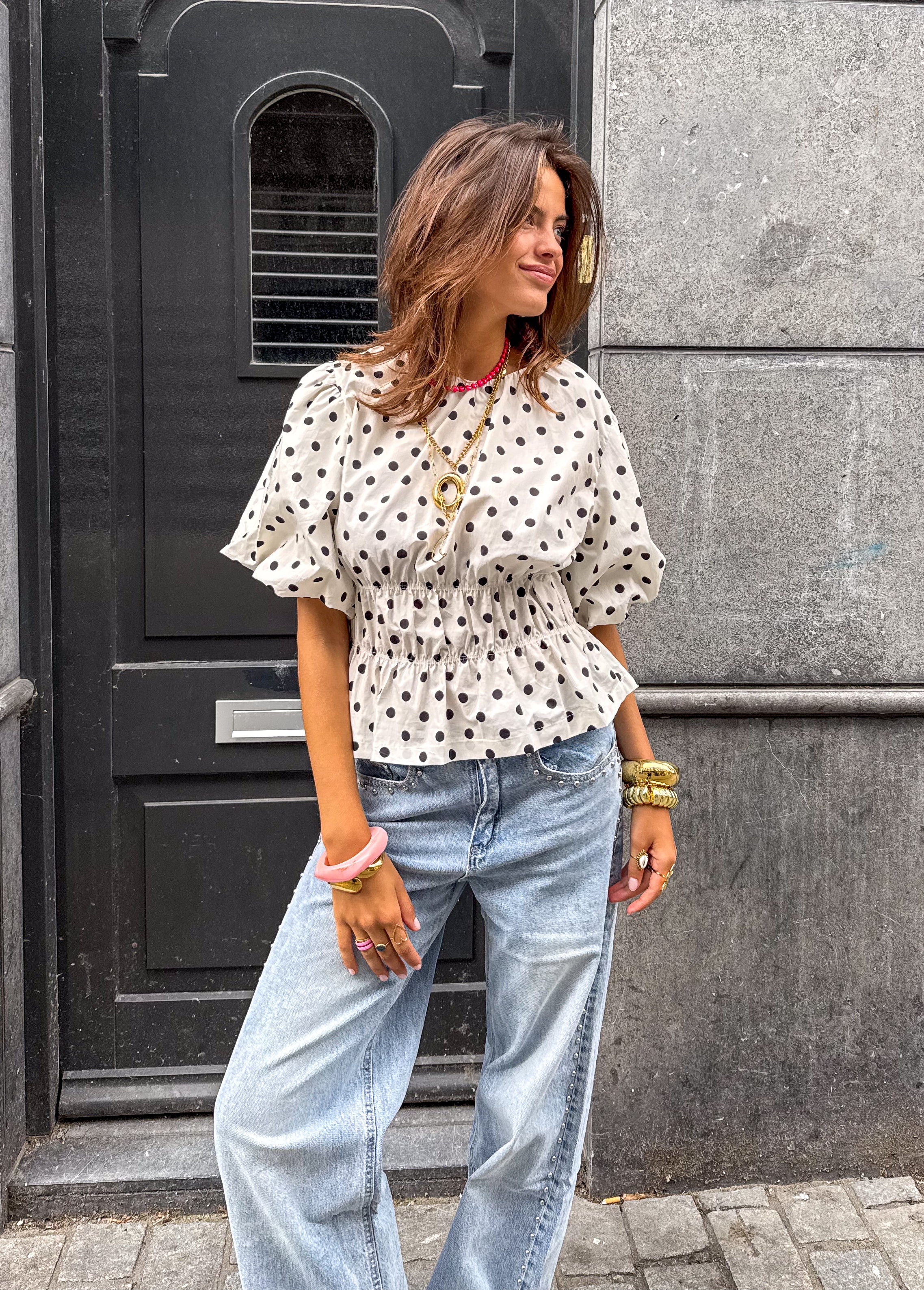 Blush Dots Top White
