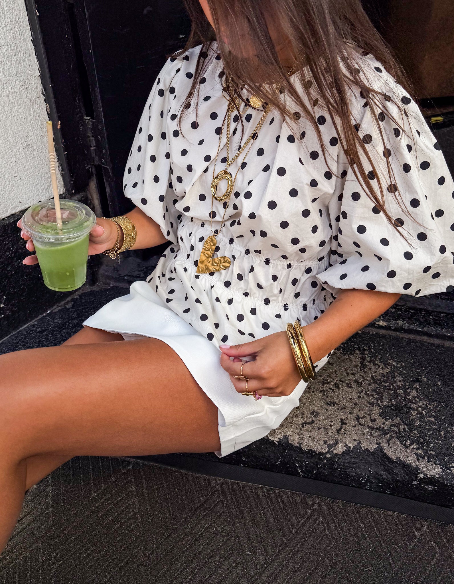 Haut à pois blush blanc