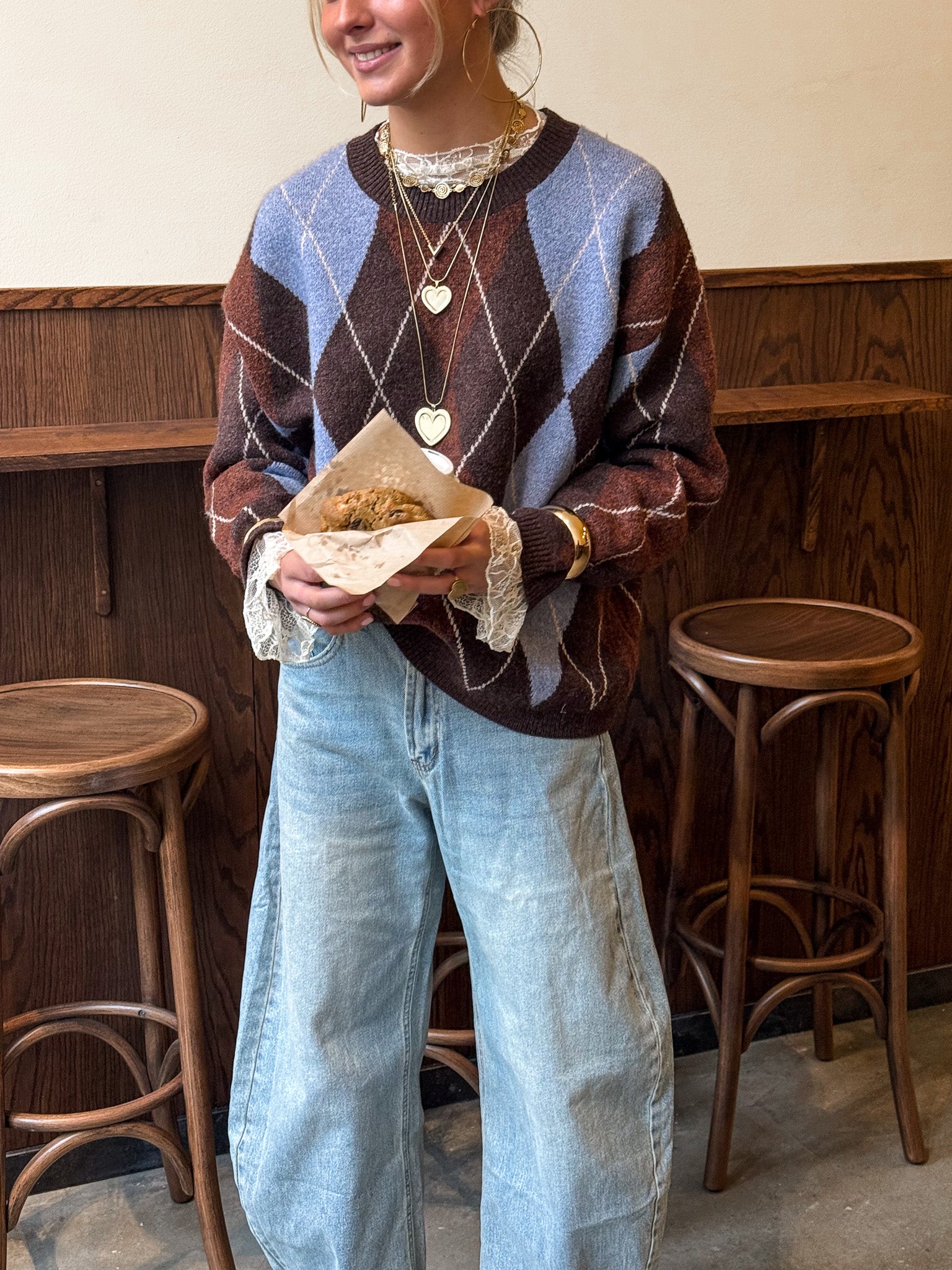 Bobbie Checkered Knit Brown