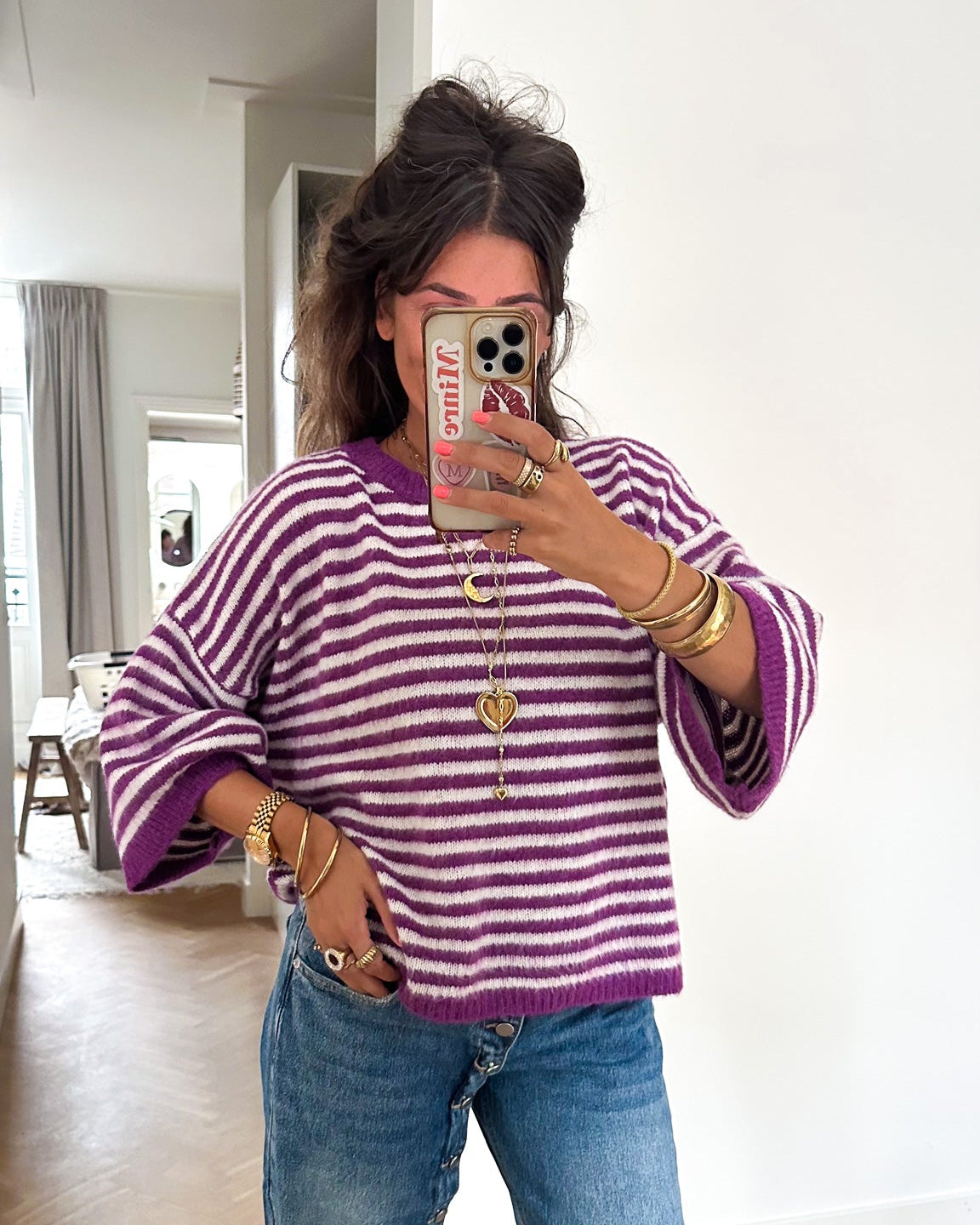 Bombay Pull Rayé Violet