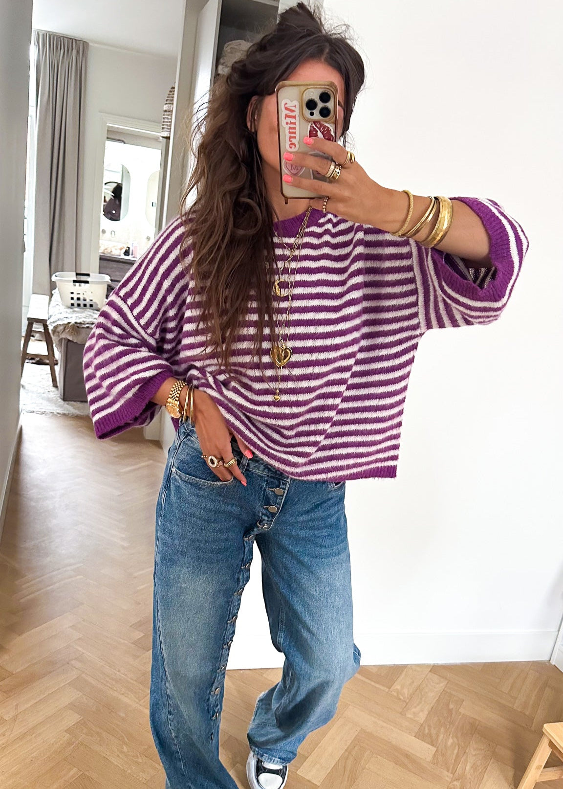 Bombay Pull Rayé Violet