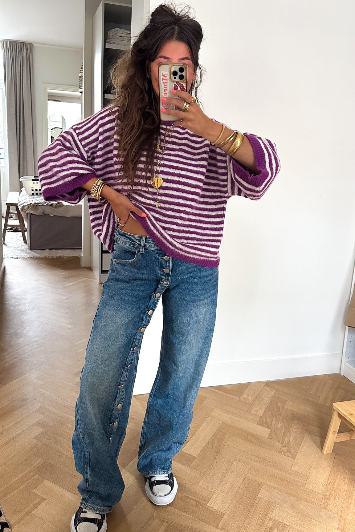 Shelby Button Straight Leg Jeans