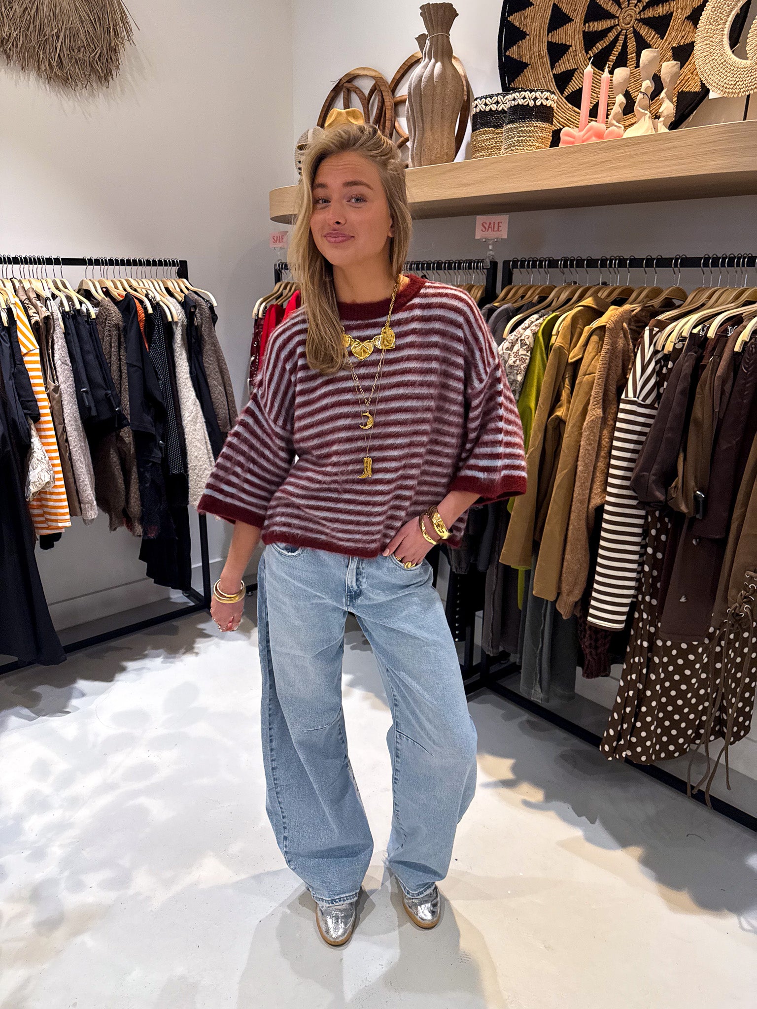 Bombay Gestreepte Trui Blauw/Bordeaux