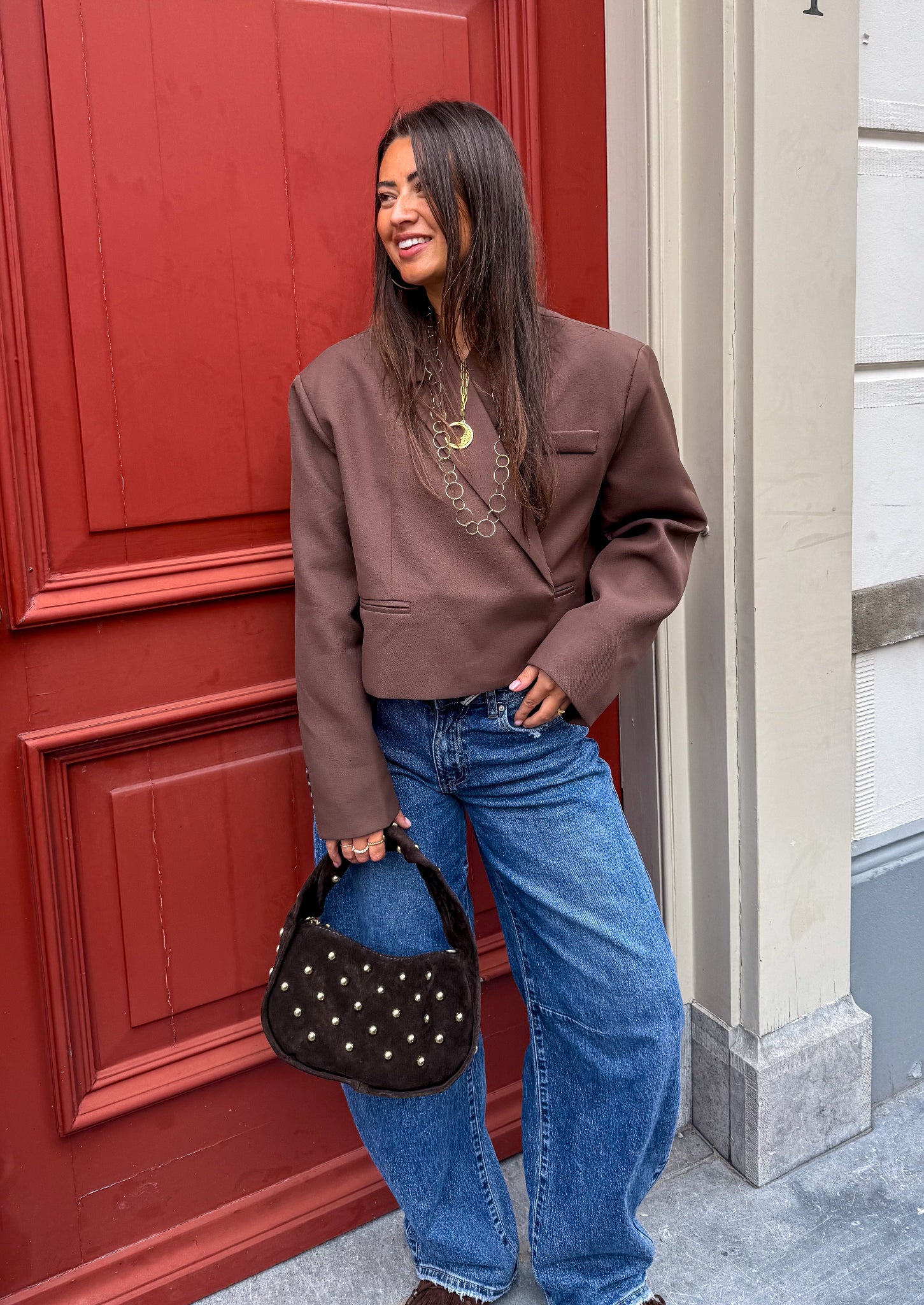 Boxy Cropped Blazer Brown