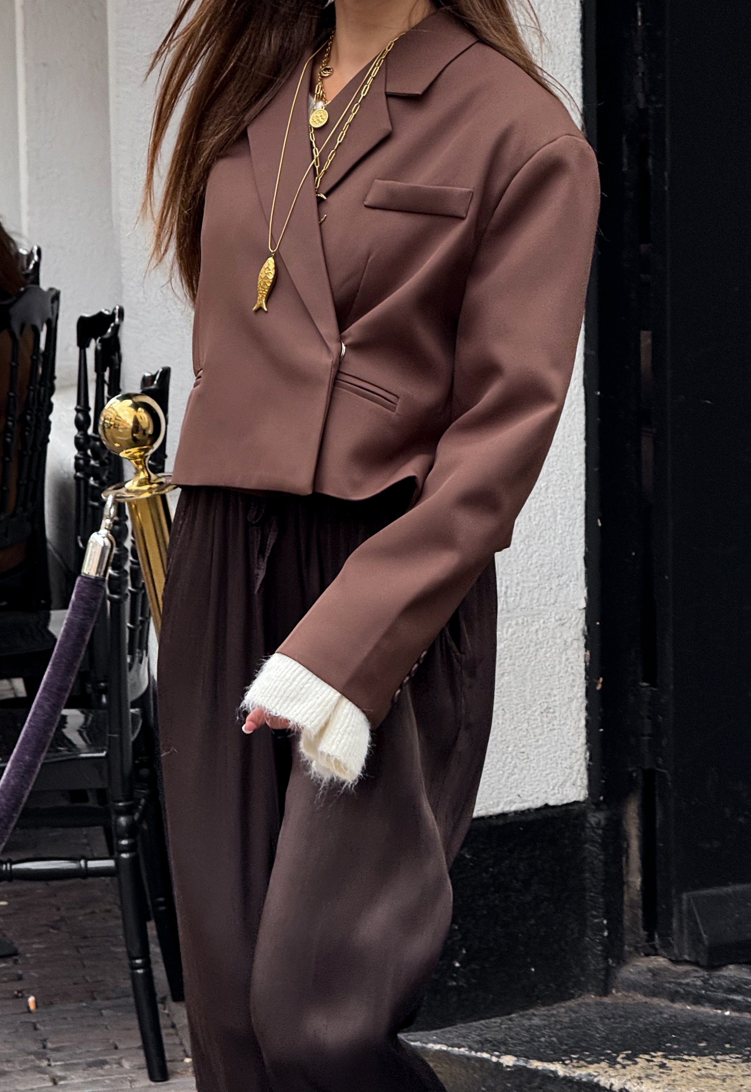 Boxy Cropped Blazer Brown