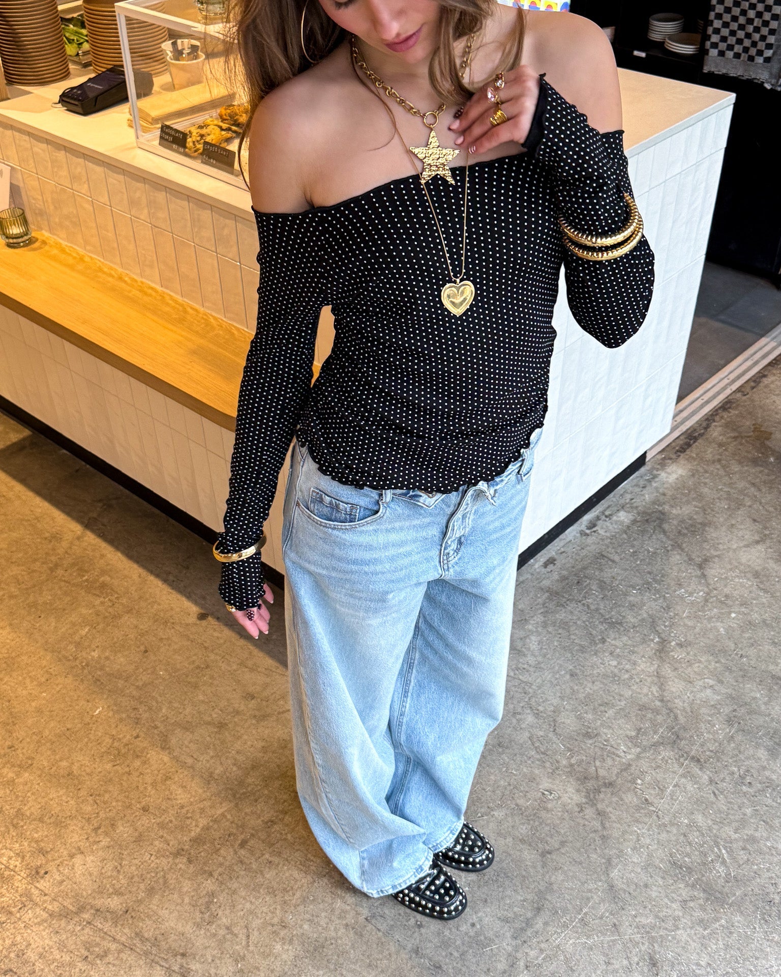 Britt Dots Top Black