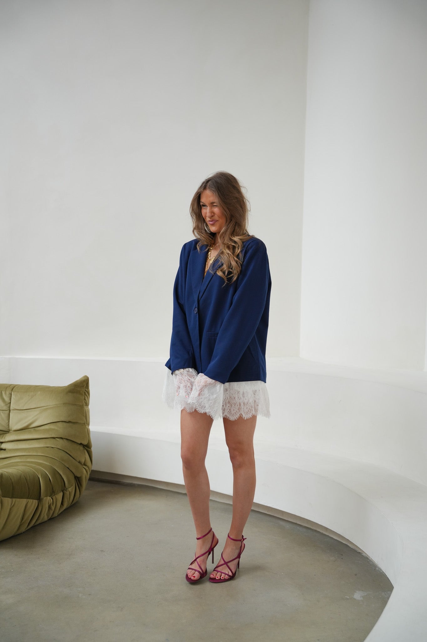 Lou Blazer Lace Detail Navy