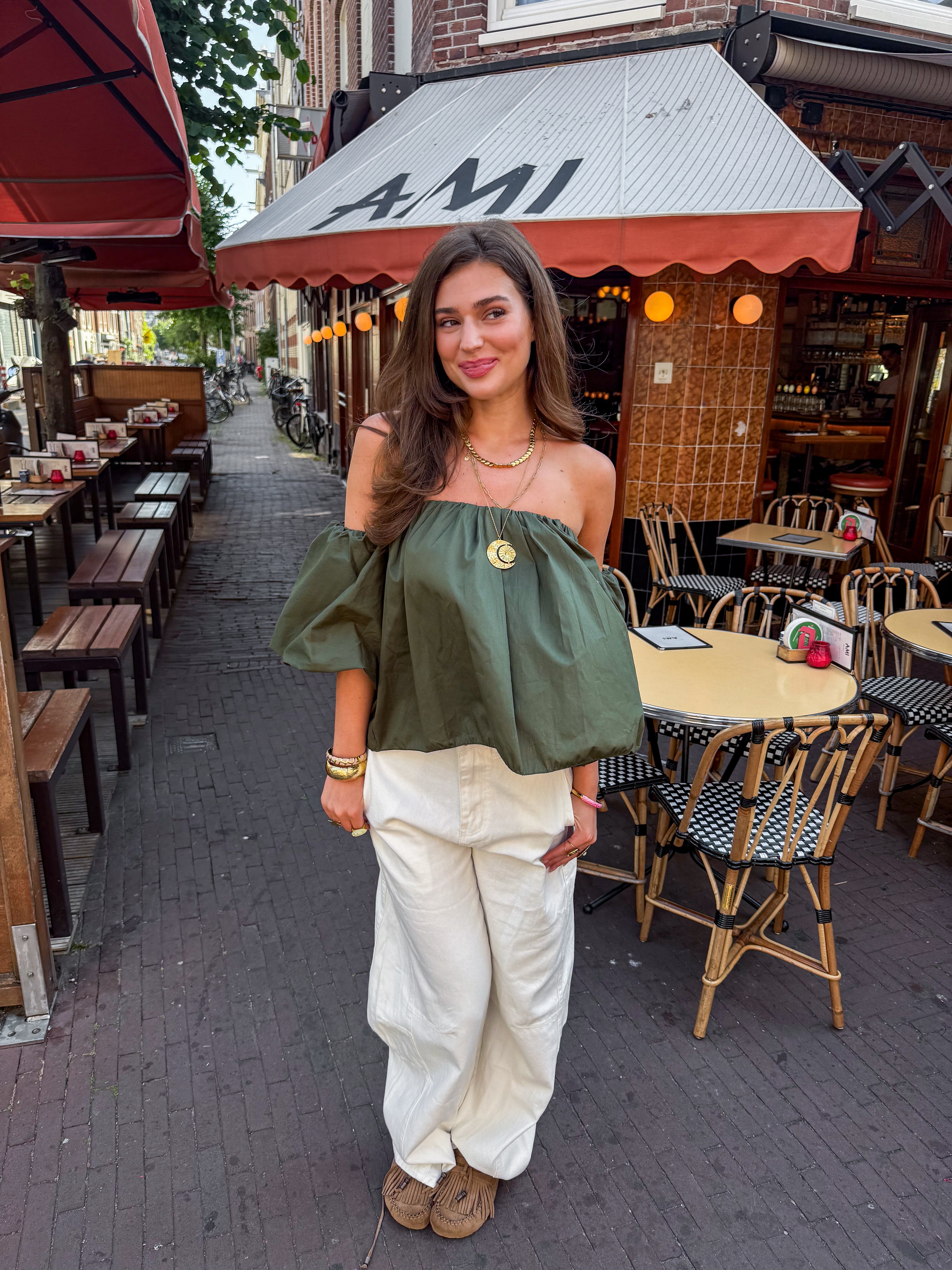 Catwalk Off Shoulder Top Khaki