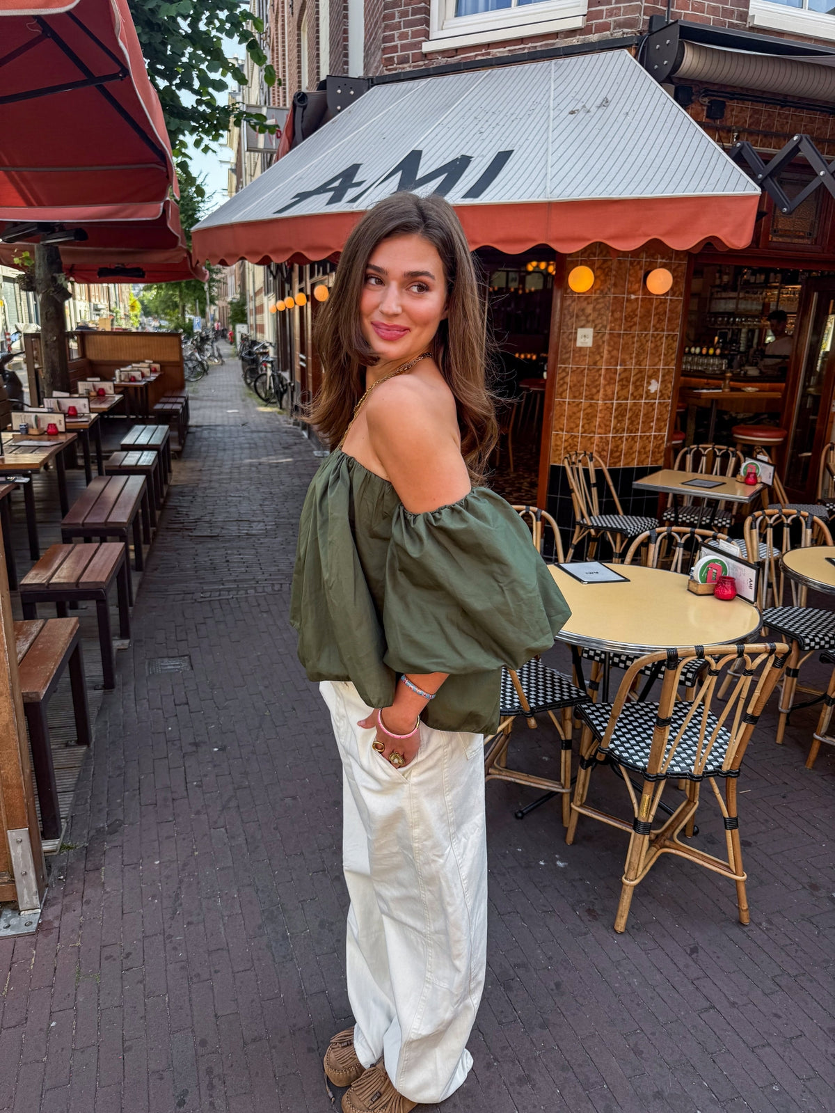 Catwalk Off Shoulder Top | Khaki