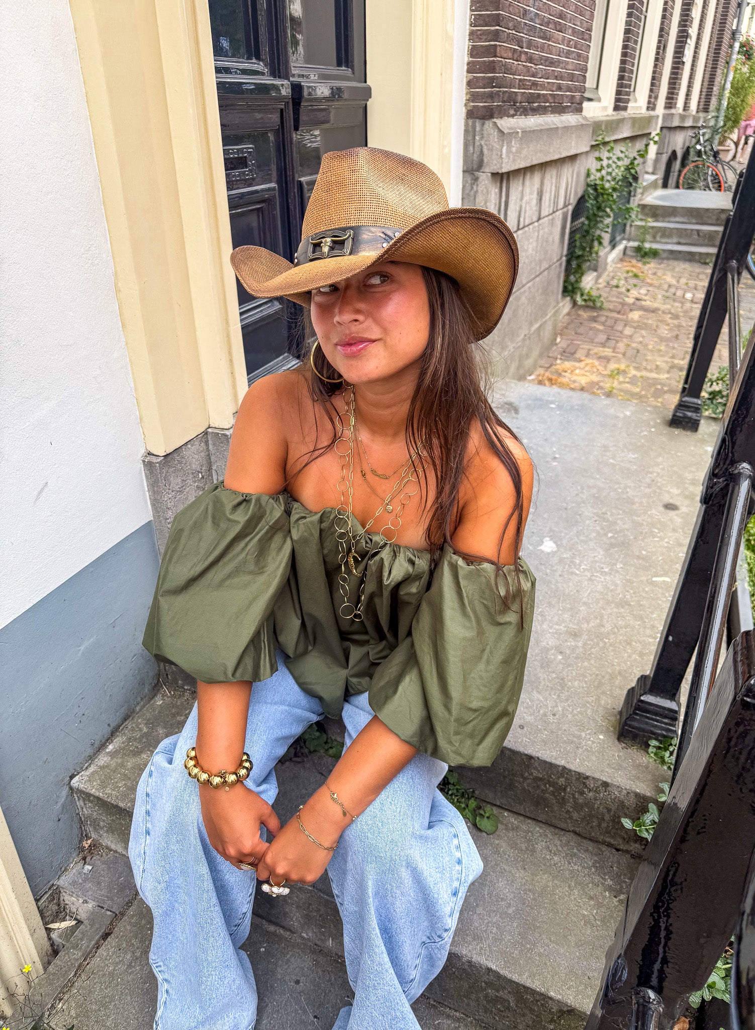 Catwalk Off Shoulder Top Khaki