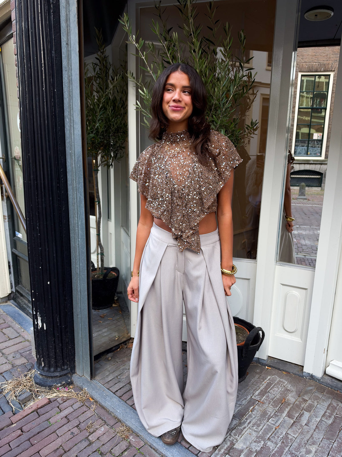 Claartje Glitter Top | Brown