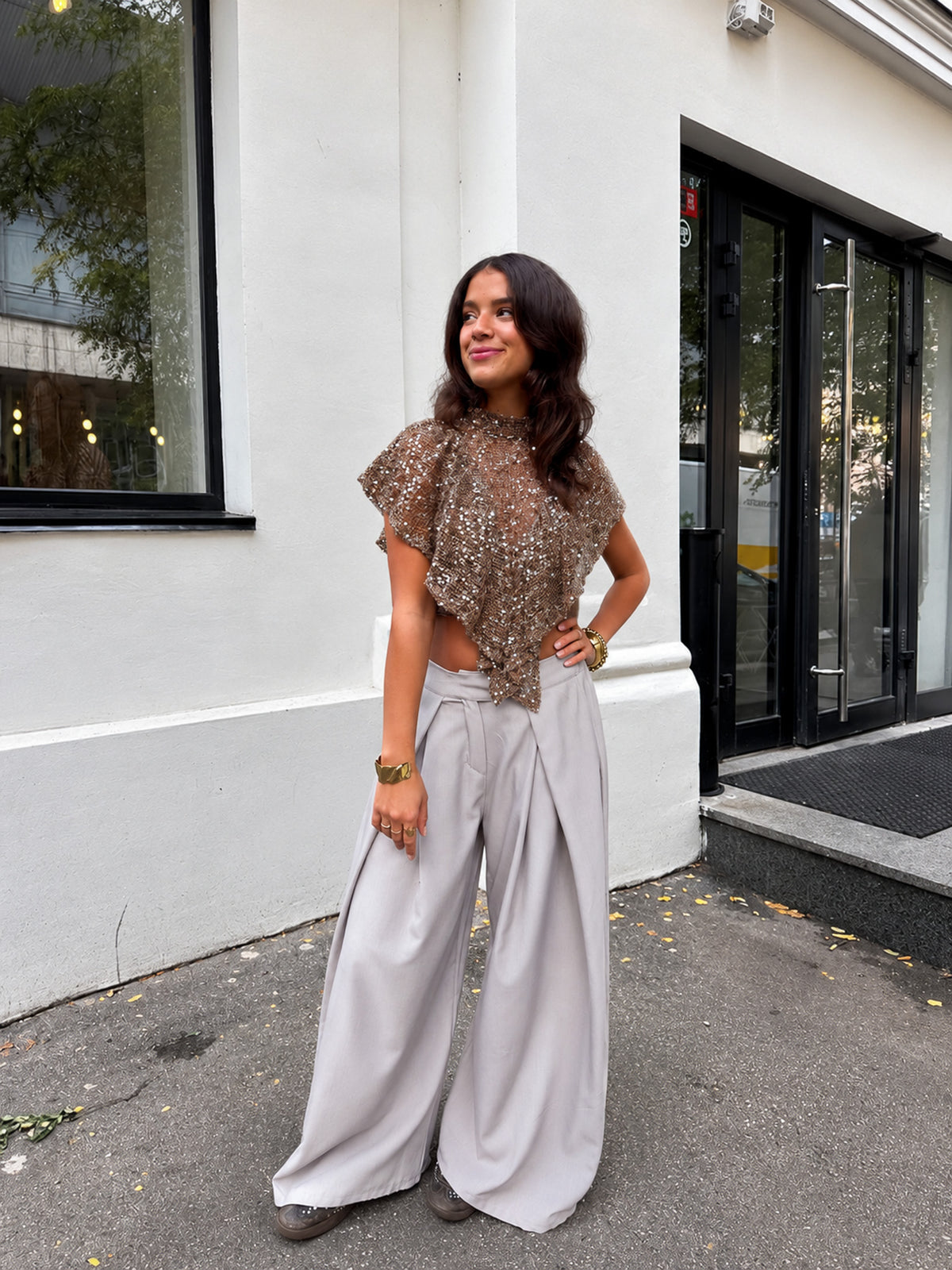 Claartje Glitter Top | Brown