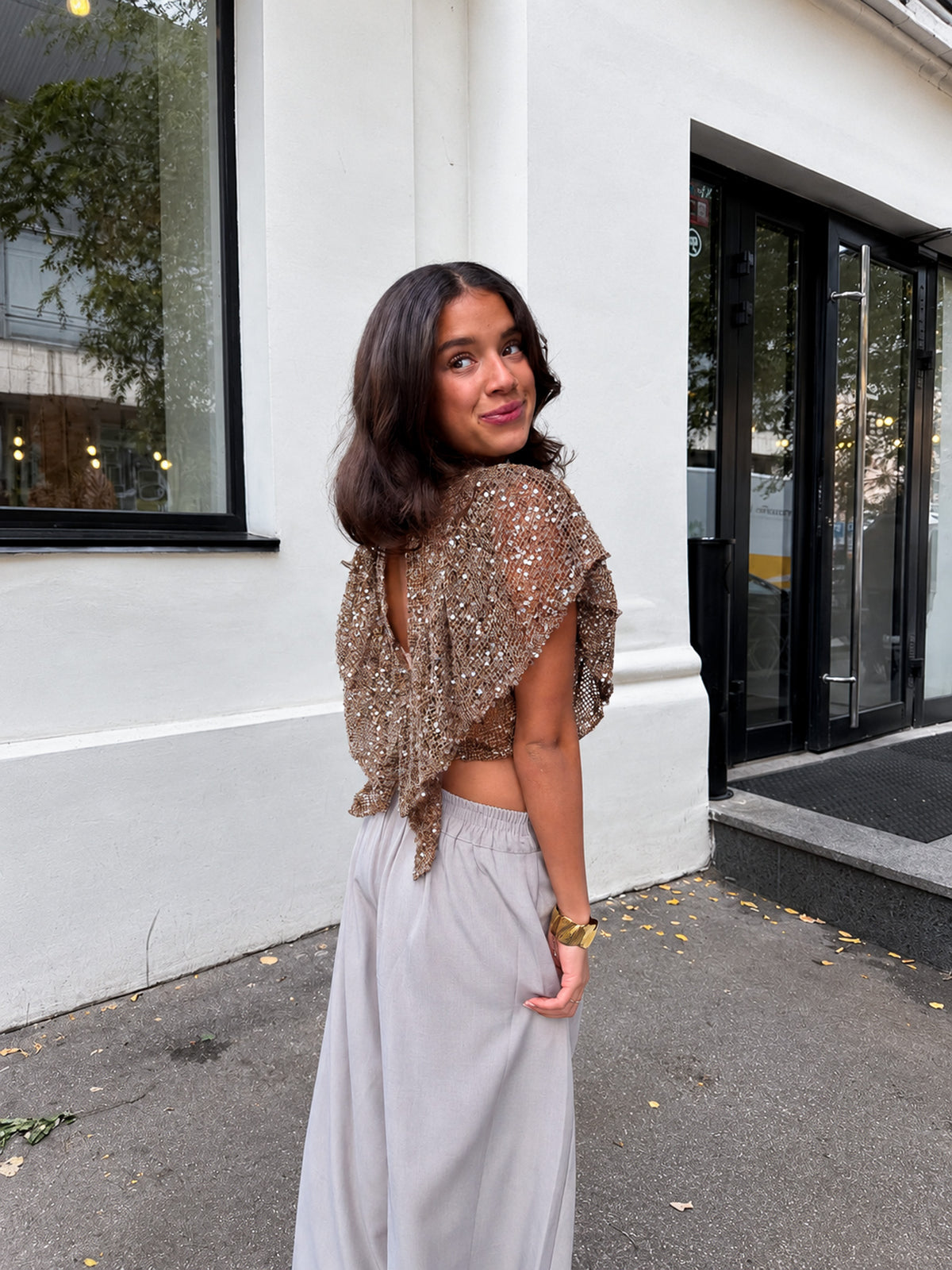 Claartje Glitter Top | Brown