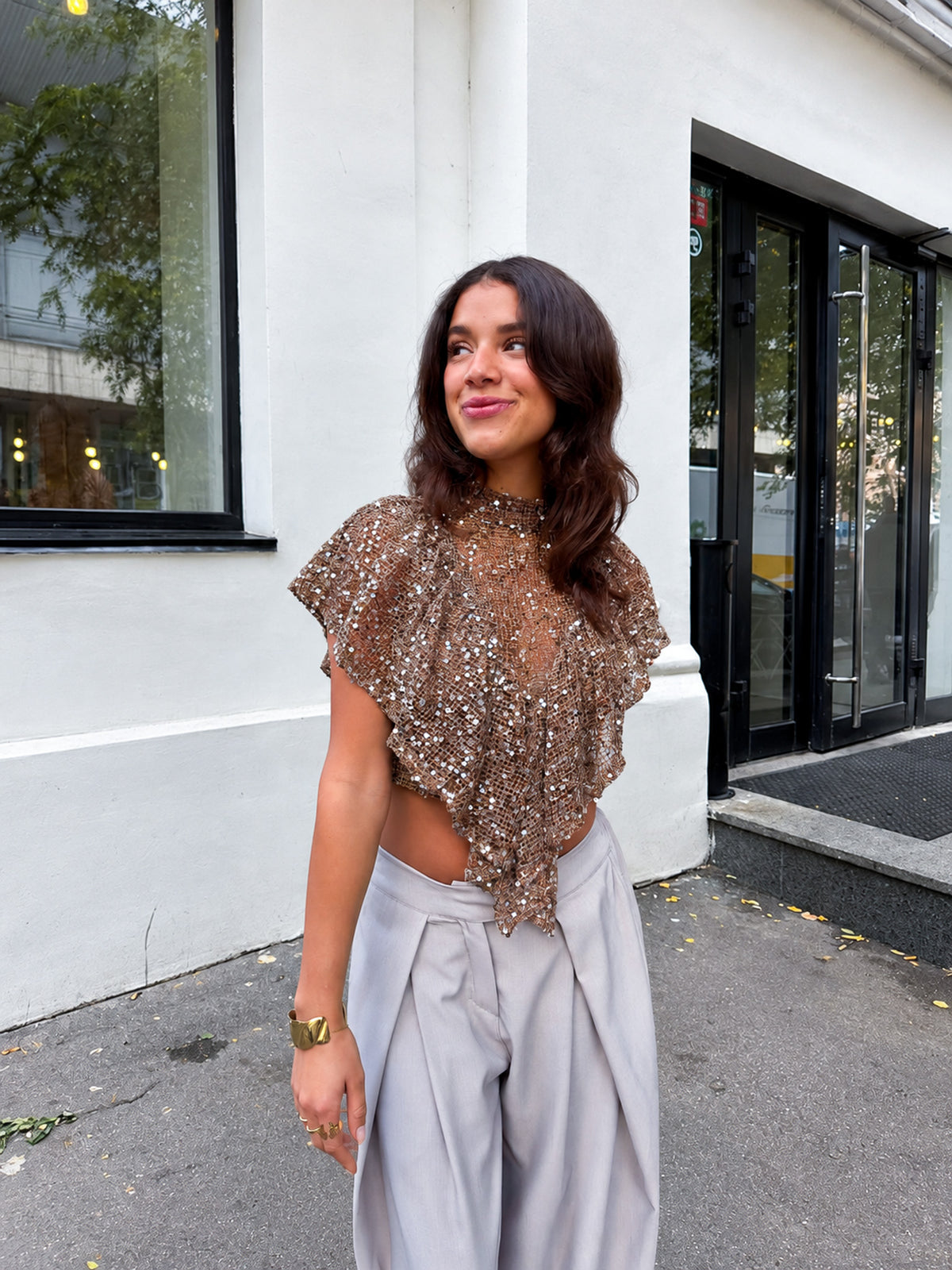 Claartje Glitter Top | Brown