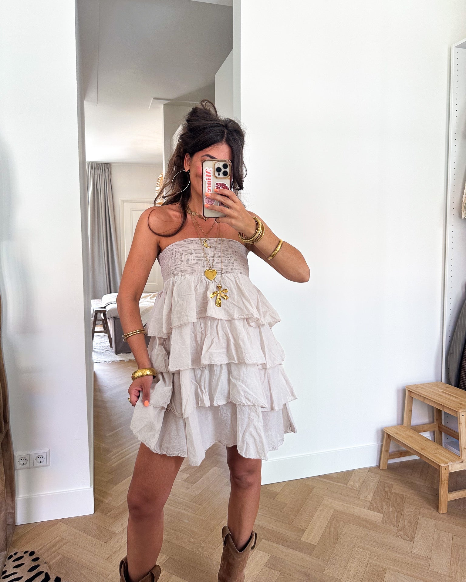 Dae Ruffle Dress Beige