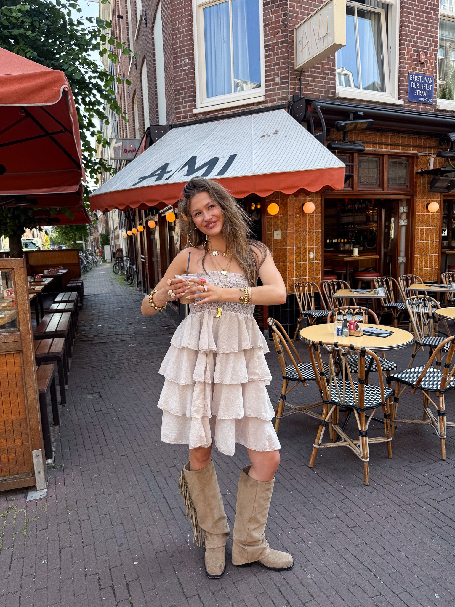 Dae Ruffle Dress Beige