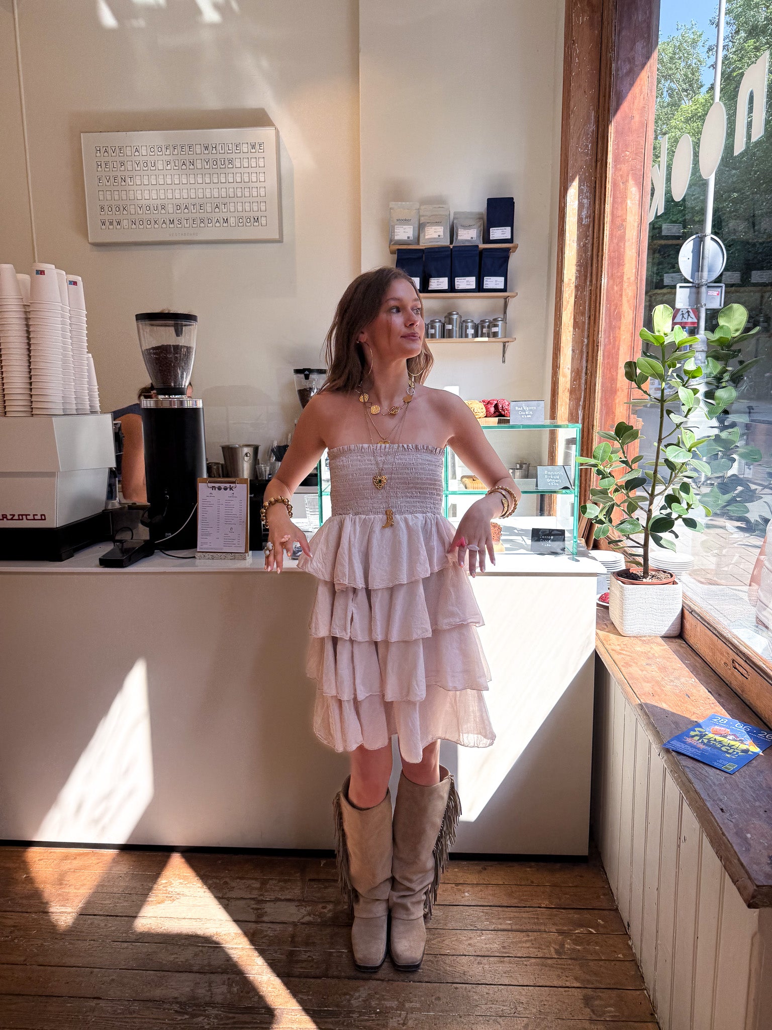 Dae Ruffle Dress Beige