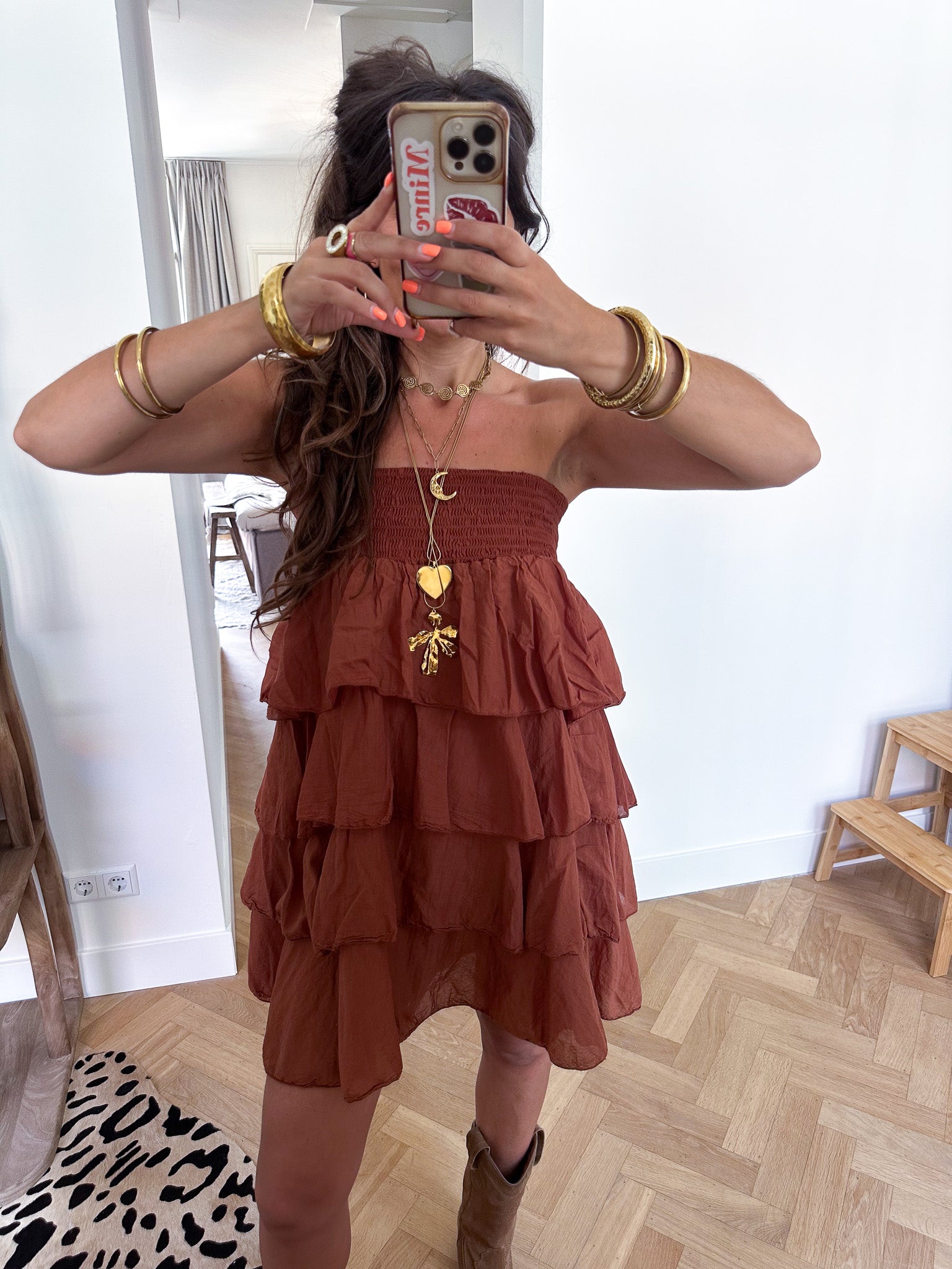 Dae Ruffle Jurk Bruin