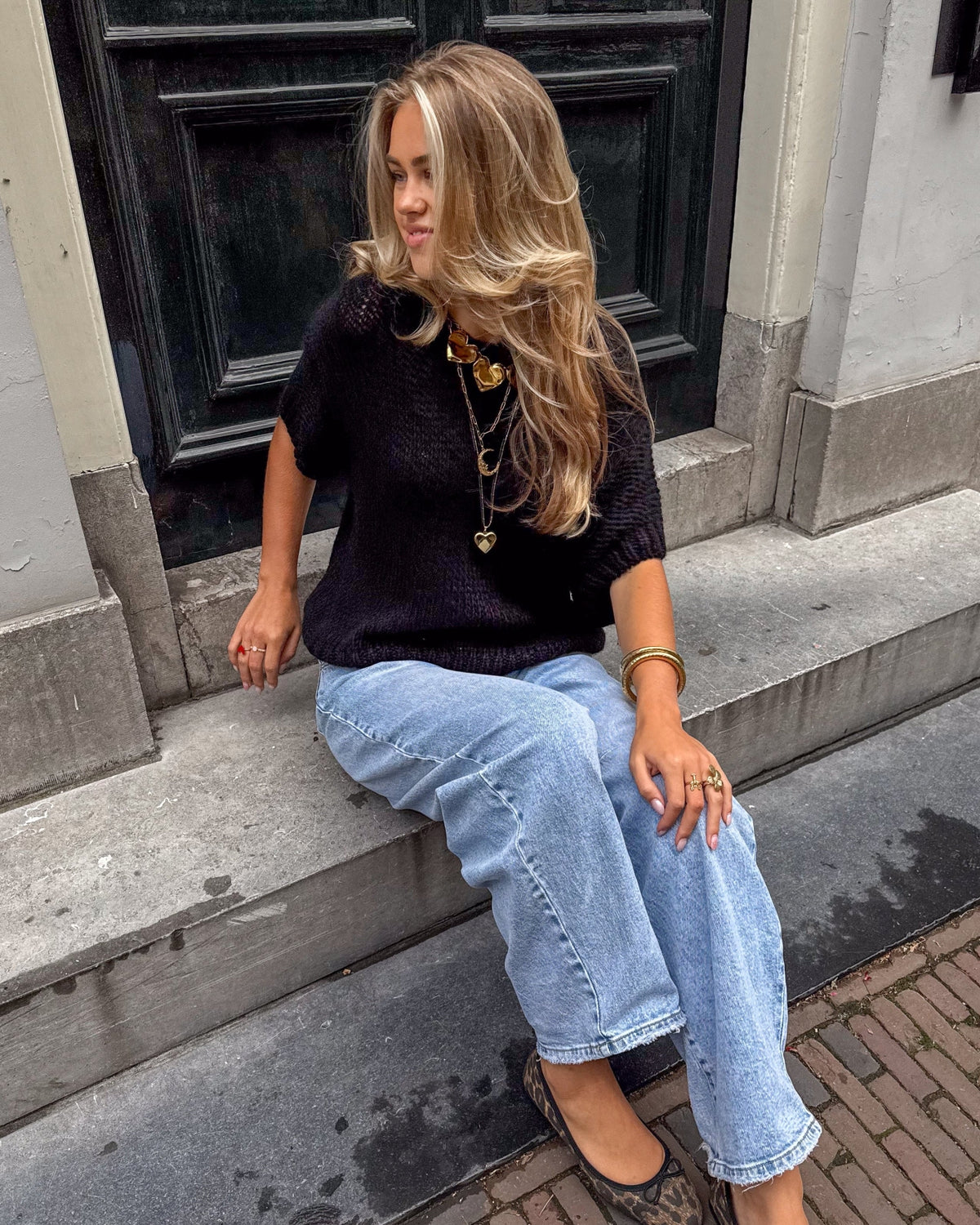 Donna Korte Mouwen Trui | Black