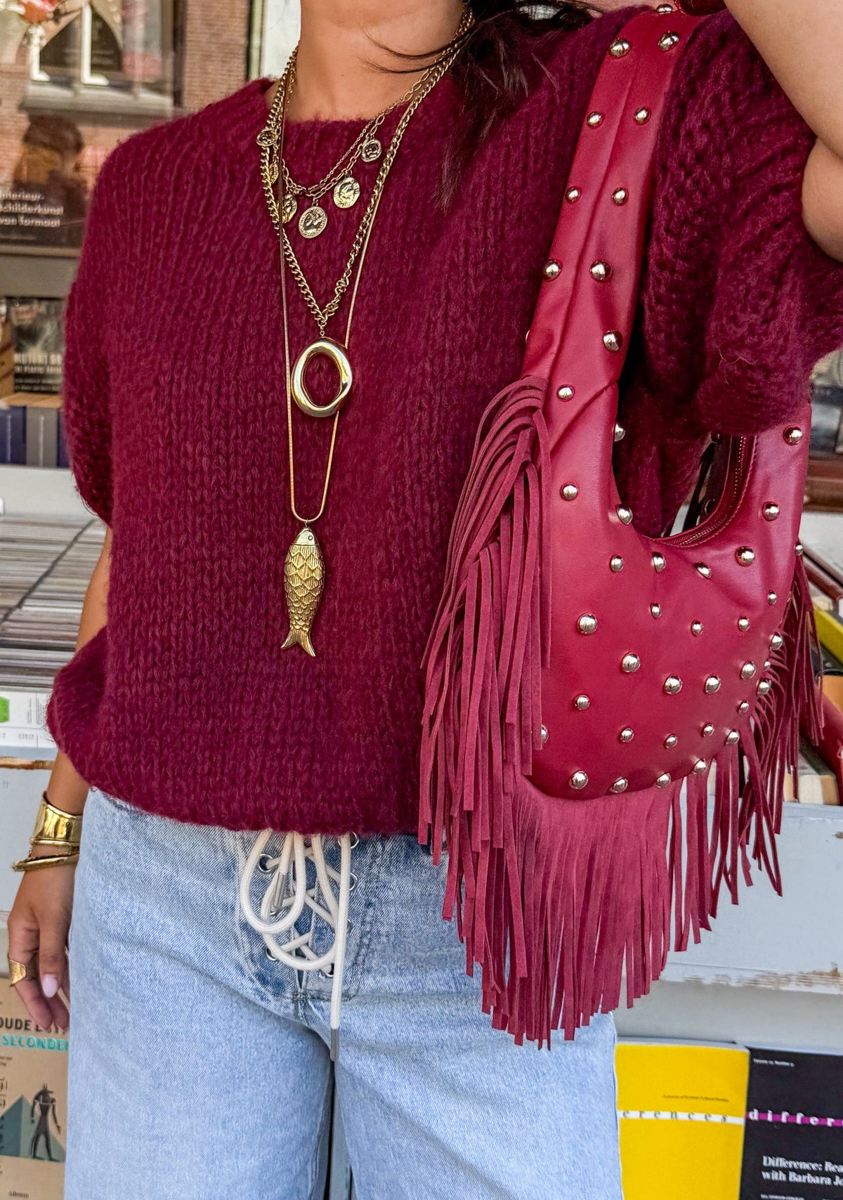 Donna Korte Mouwen Trui | Bordeaux