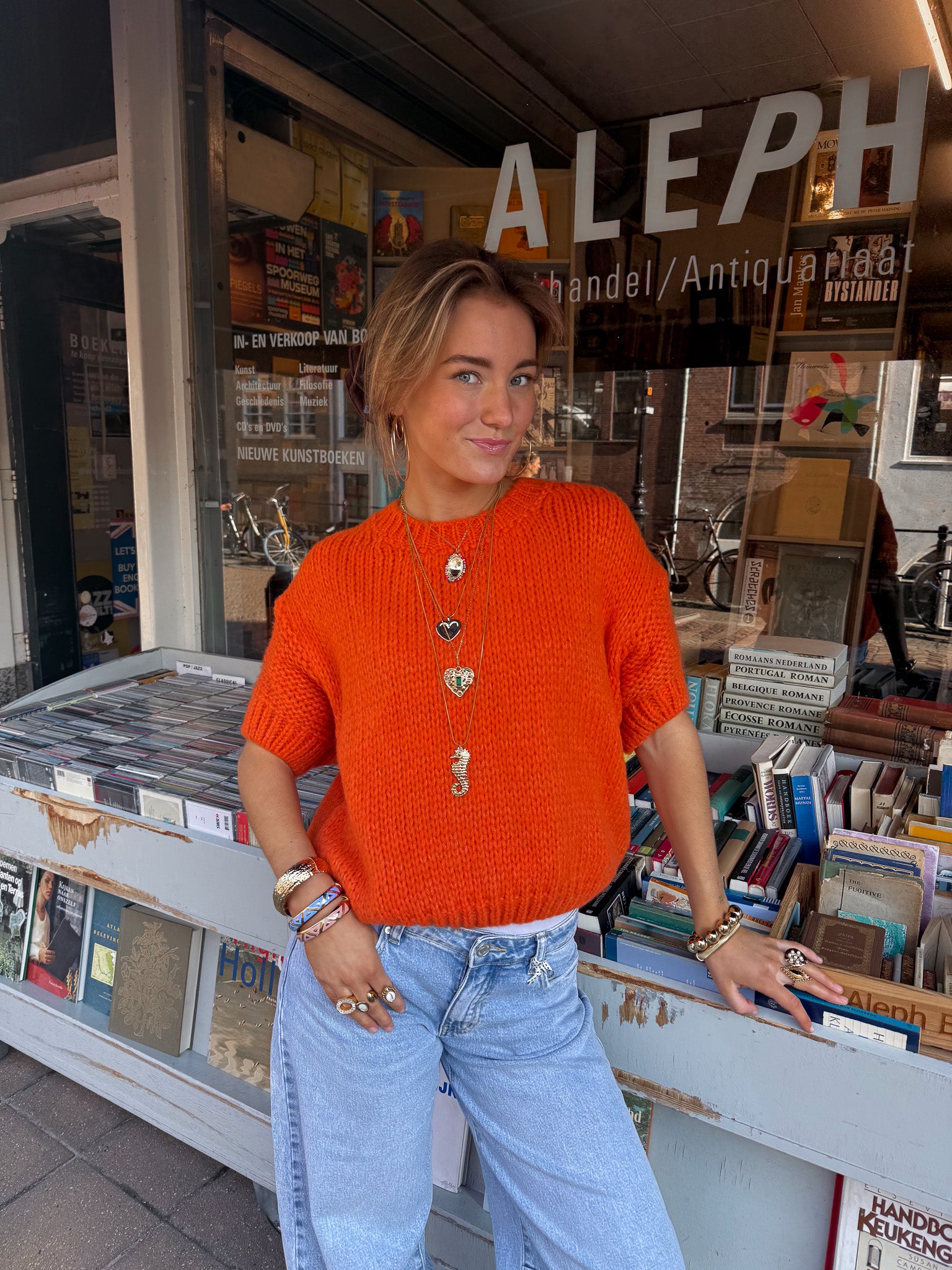 Pull Donna à manches courtes orange chaud