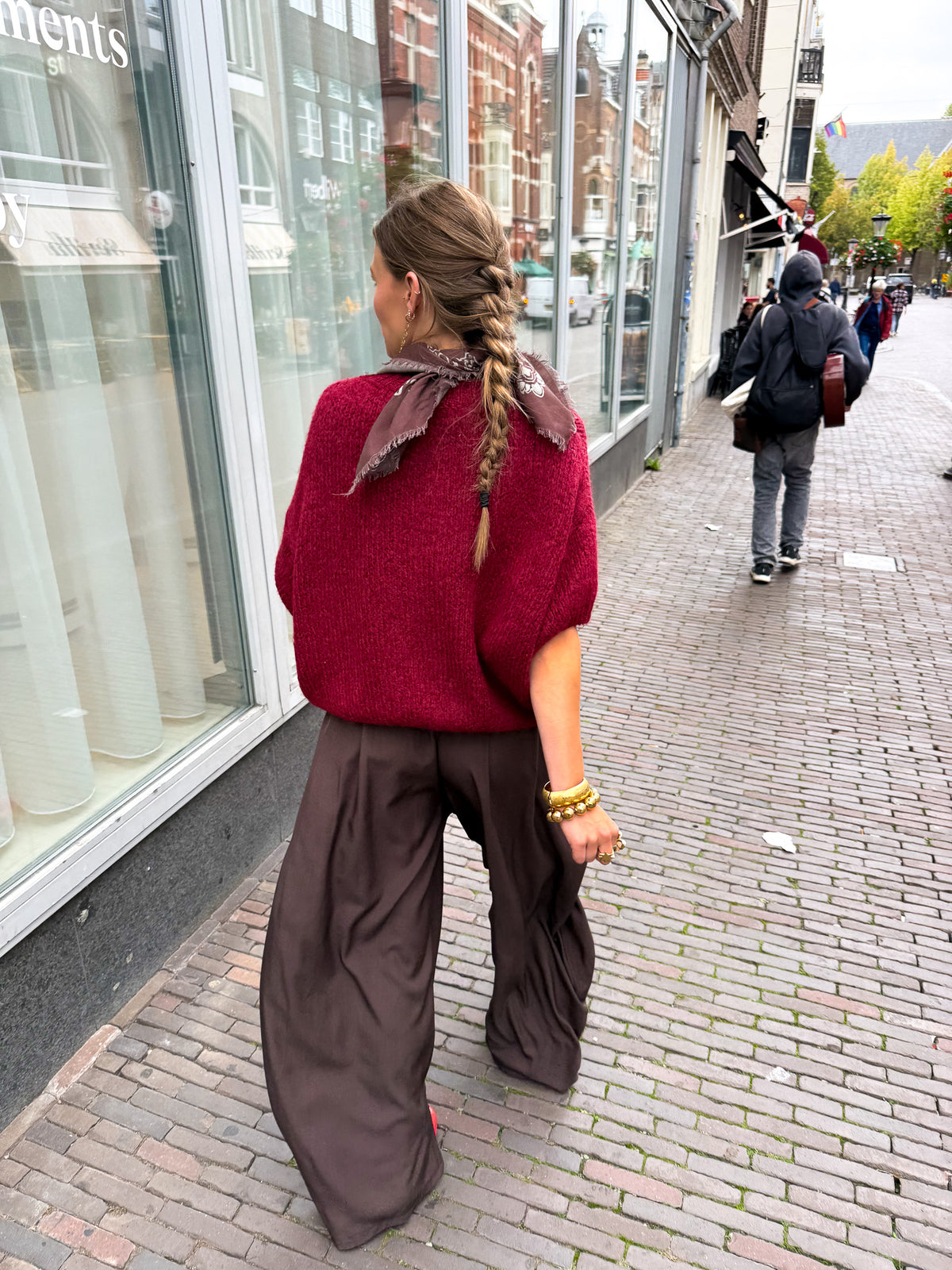 Donna Korte Mouwen Trui Bordeaux