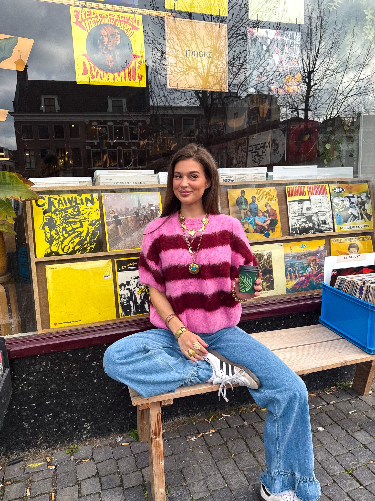 Drew Gestreepte Trui Bordeux/Roze