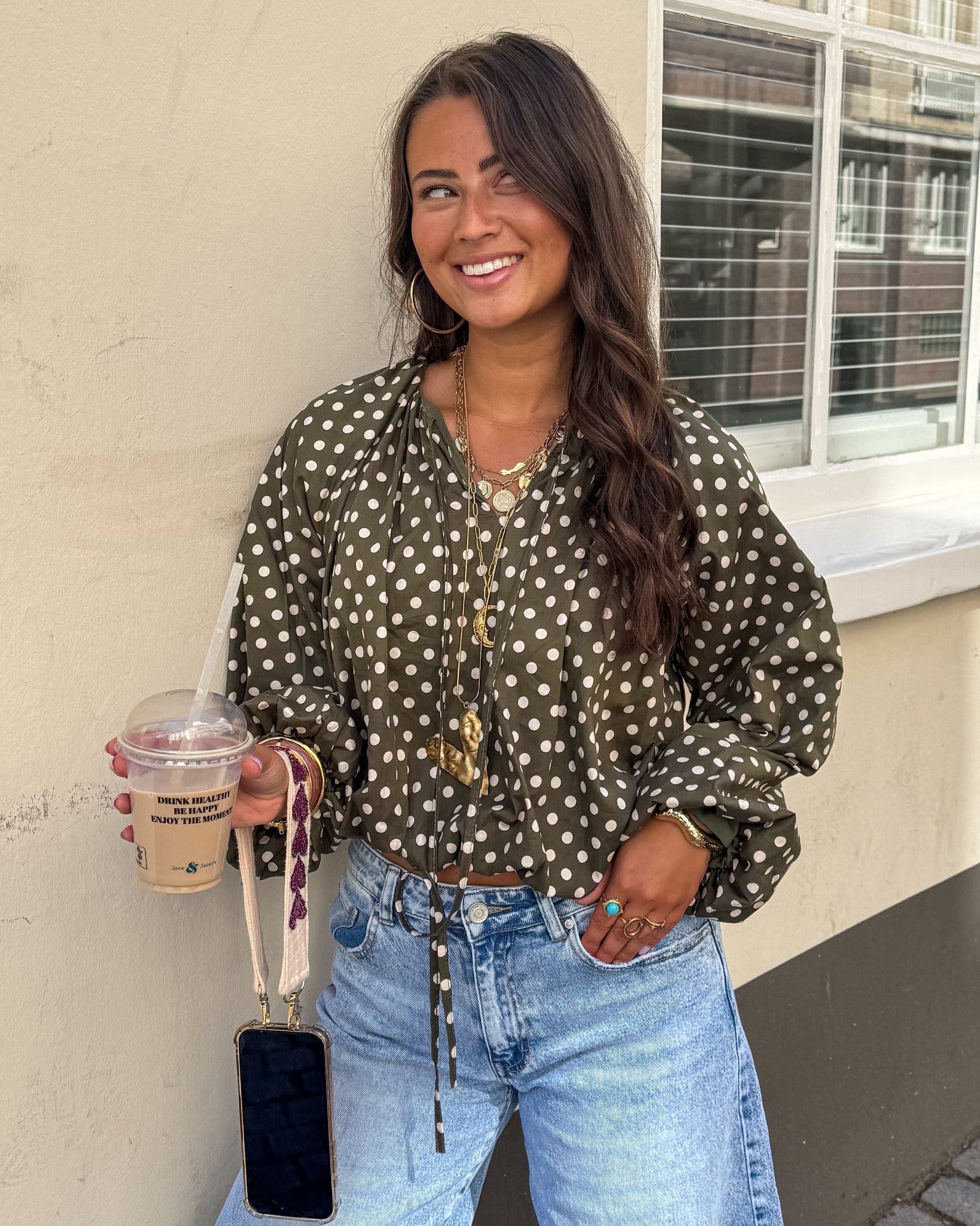 Edge Dots Blouse Green