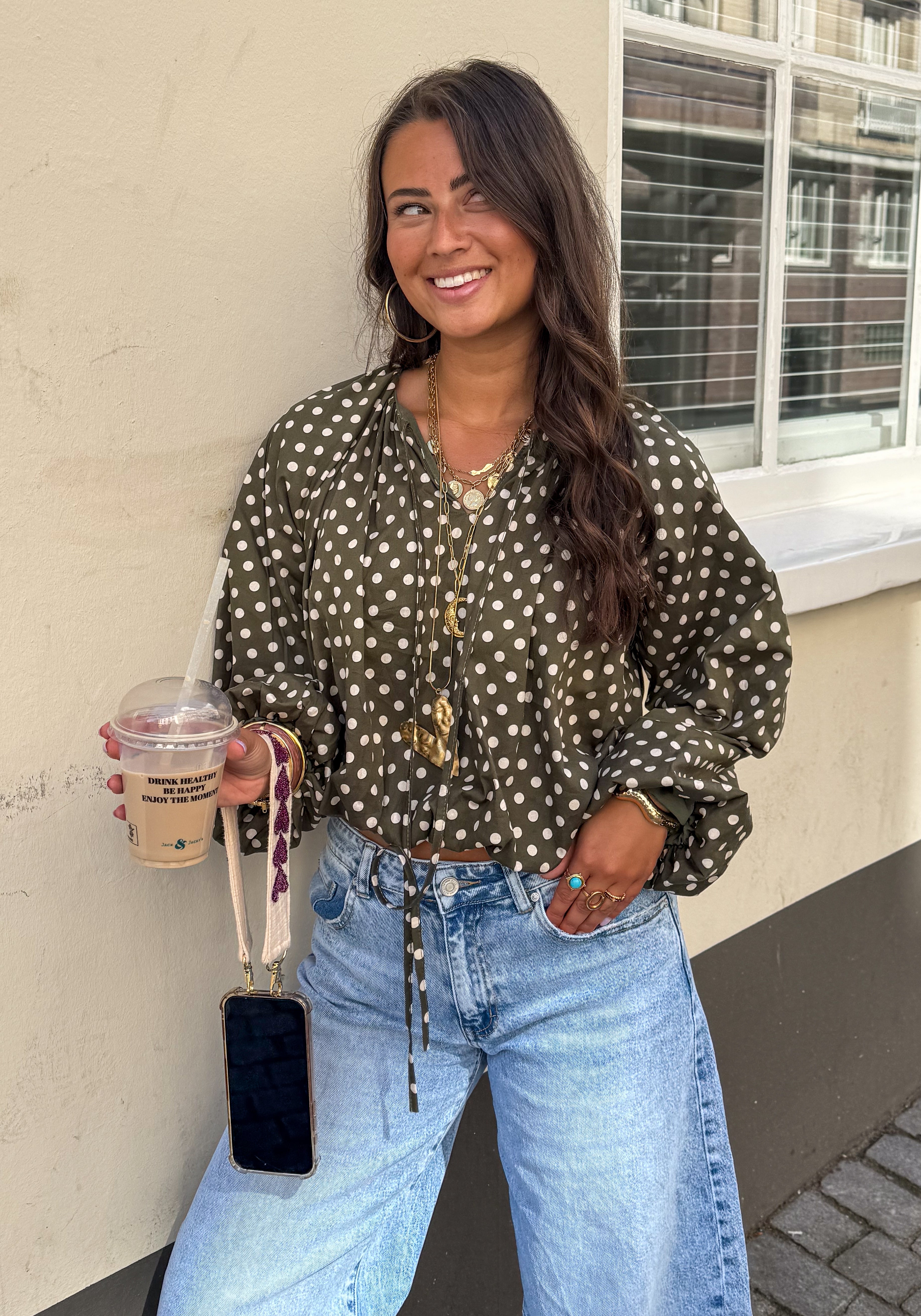 Edge Dots Blouse Green