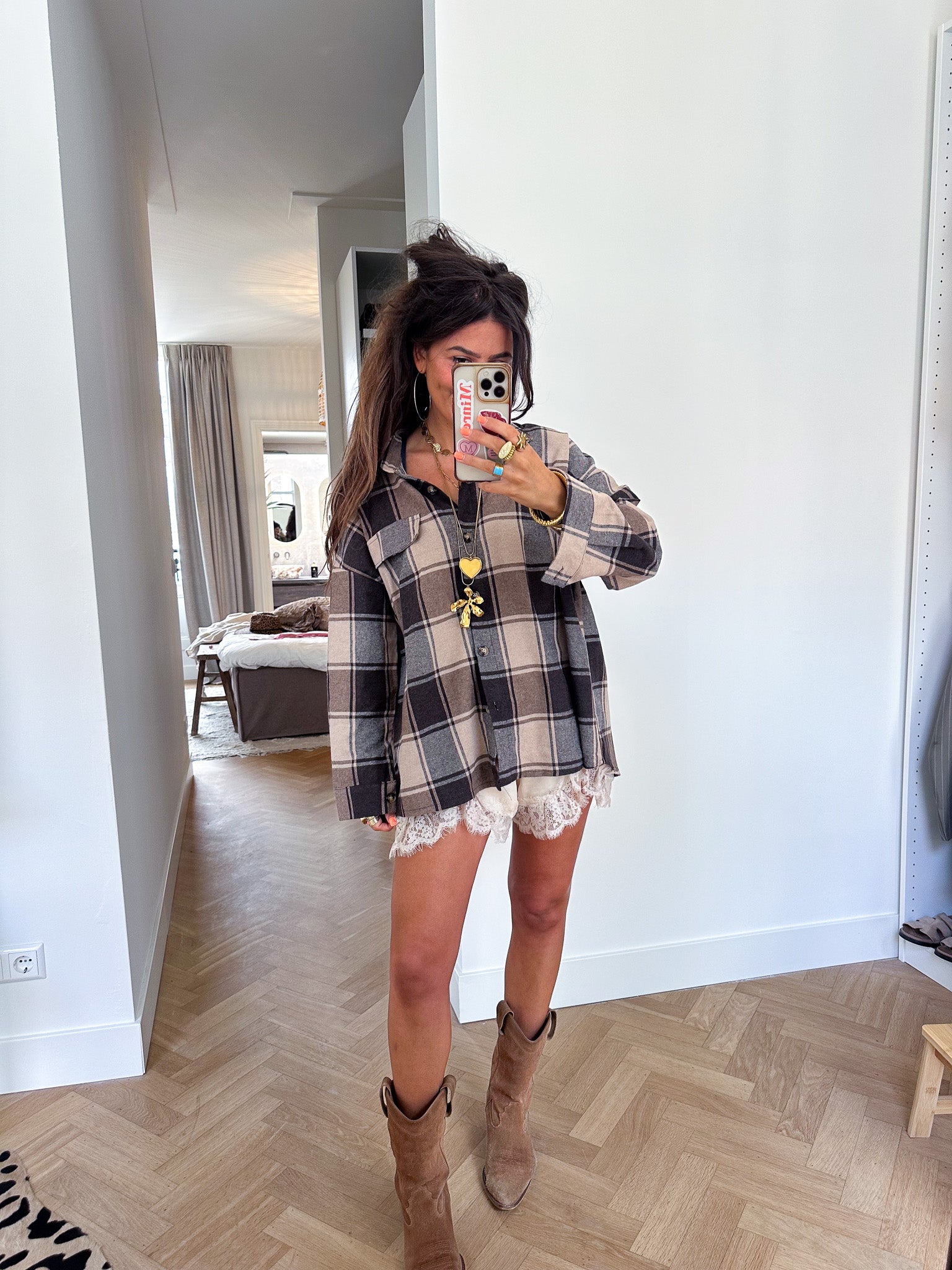 Blouse Emily à Carreaux Marron
