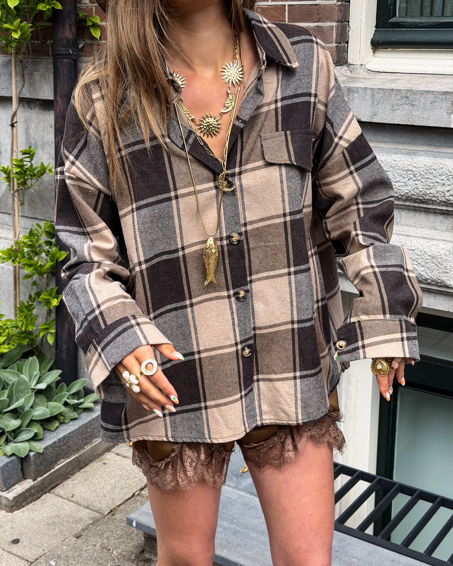 Blouse Emily à Carreaux Marron