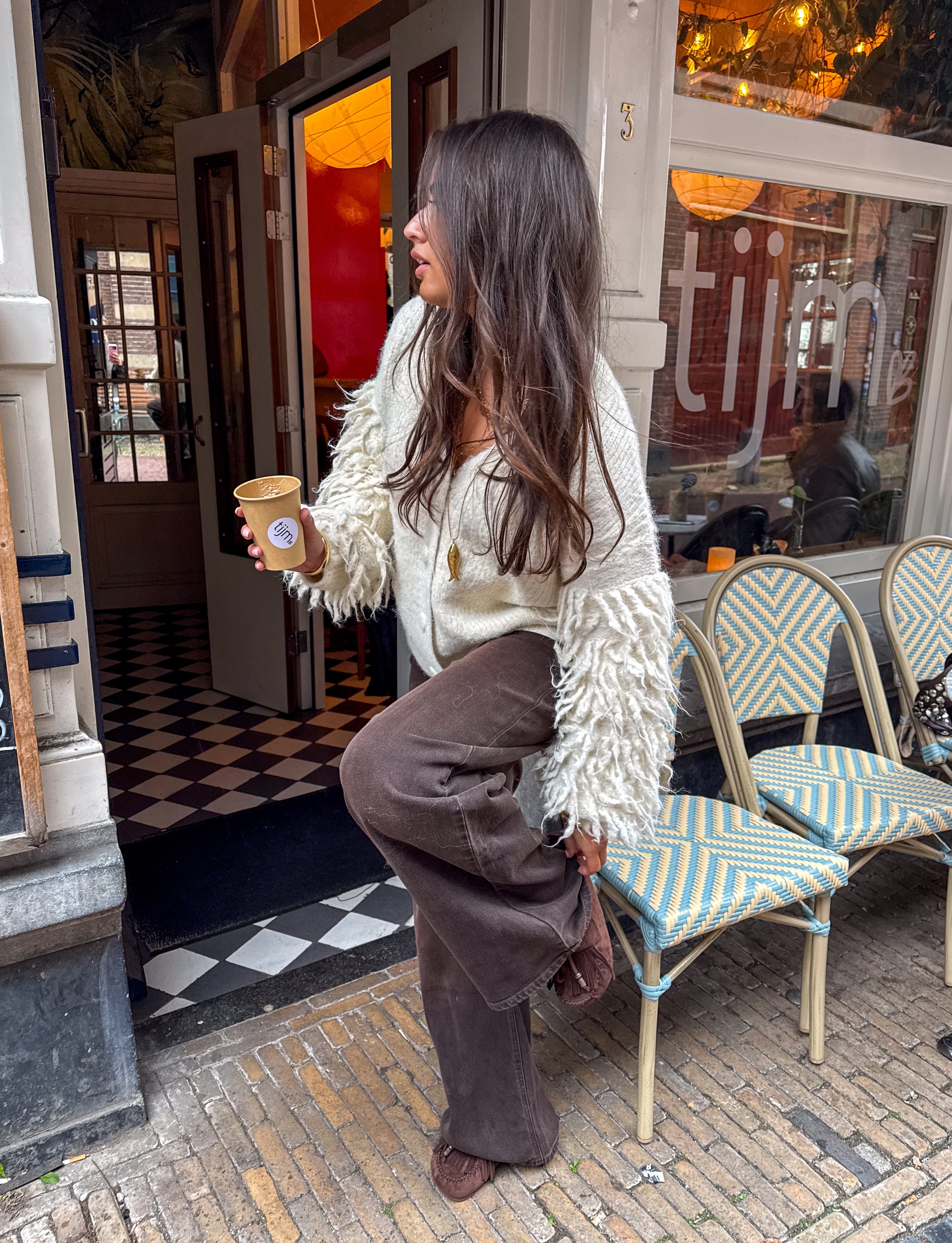 Fien Fringe Sleeve Vest Off White